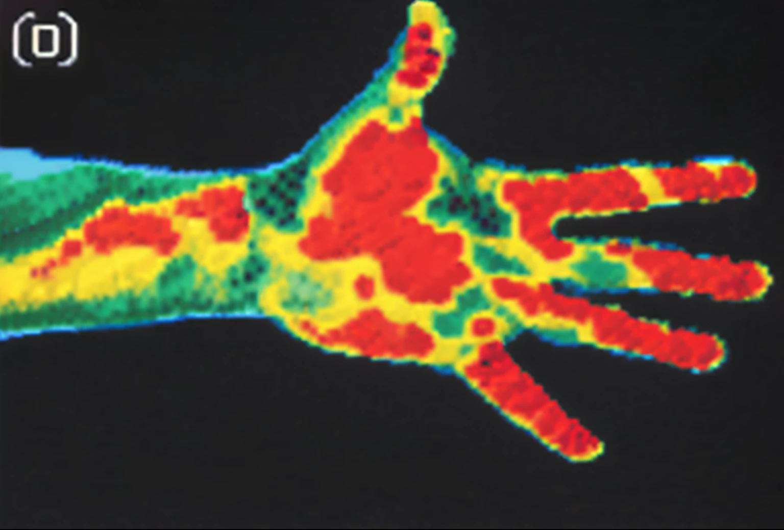 Close-up of human hands with red and yellow motifs, thermography, Thermal imaging, Infrared camera, Infrared camera view of a bomber, fireball hand, A detailed study of the manpower, infrared, Infrared - red, human hand, fluorescent skin, light emitting from fingertips, closeup of hands, In one hand, Hands, high detail of a hand