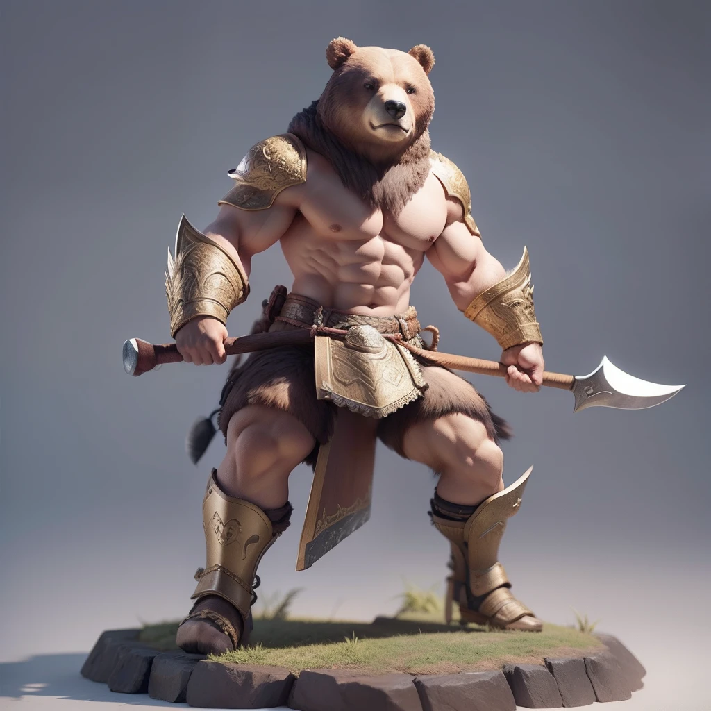 bear warrior,  holding axe, battle stance, detailed, masterpiece, fantasy