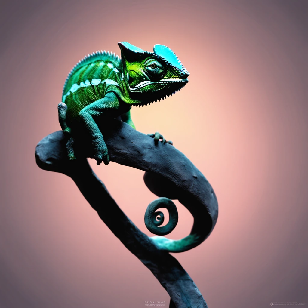 Evil chameleon dark background, com estatua romana