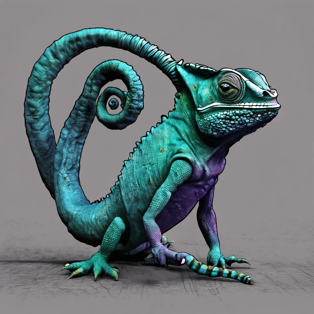 Evil chameleon dark background, com estatua romana
