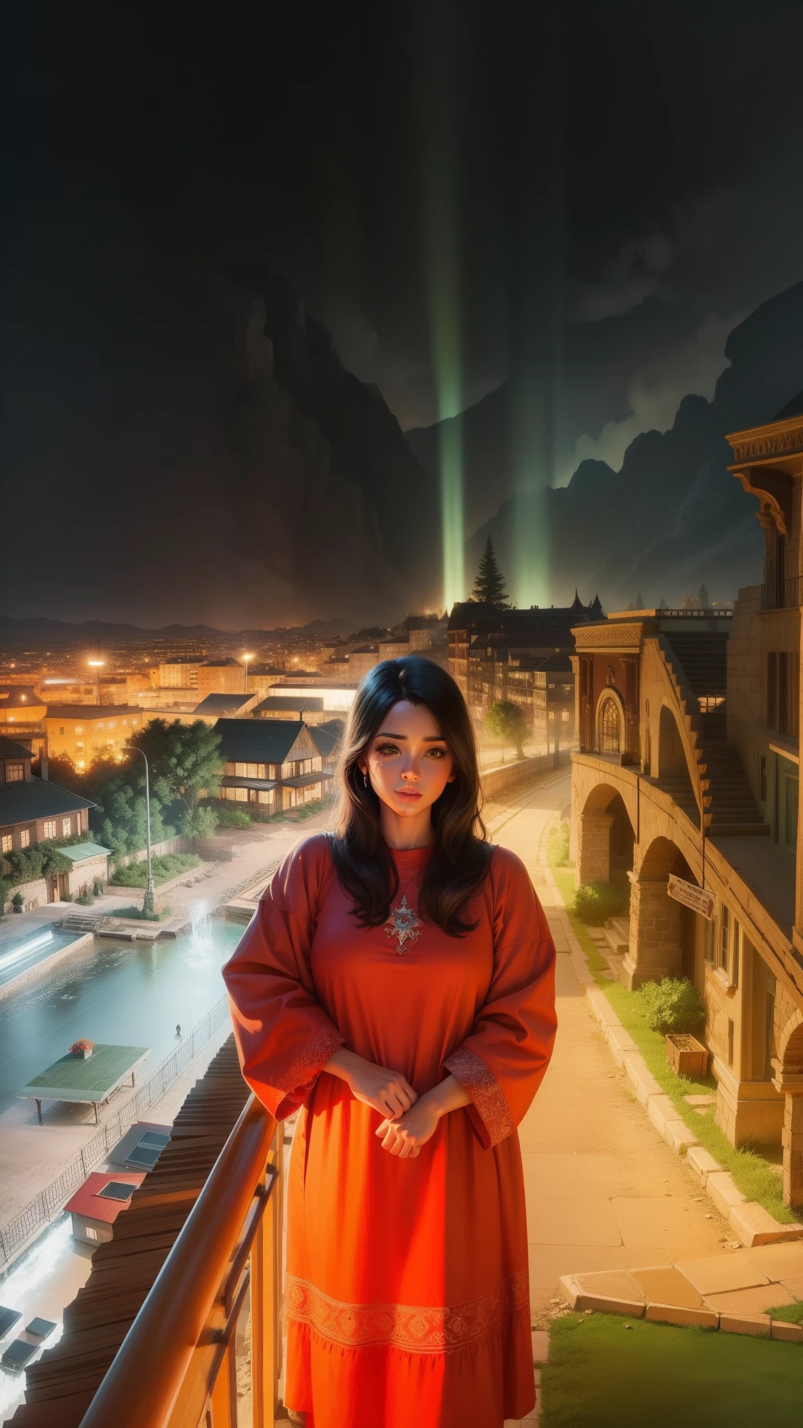Character cartoons，The background is realistic and beautiful