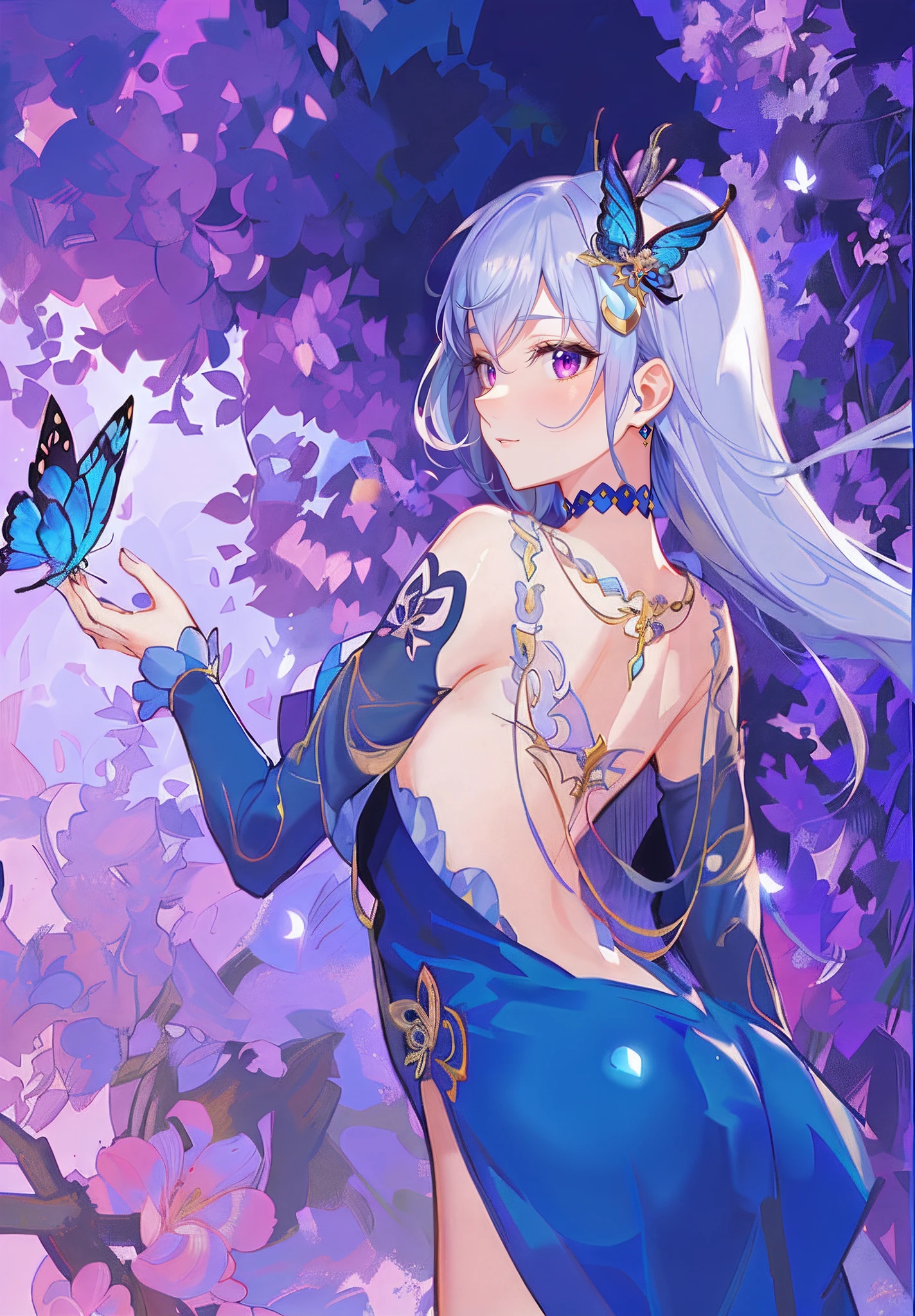 tmasterpiece,HighestQuali,Anime girl with butterfly in hand and butterfly in hand, beautiful fantasy anime, ((a beautiful fantasy empress)), a beautiful fantasy empress, beautiful and seductive anime woman, Beautiful anime woman, Anime fantasy artwork, Anime fantasy illustration, Beautiful anime artwork, Detailed key anime art, 8K high quality detailed art, Keqing from Genshin Impact, Anime goddess, Beautiful anime art