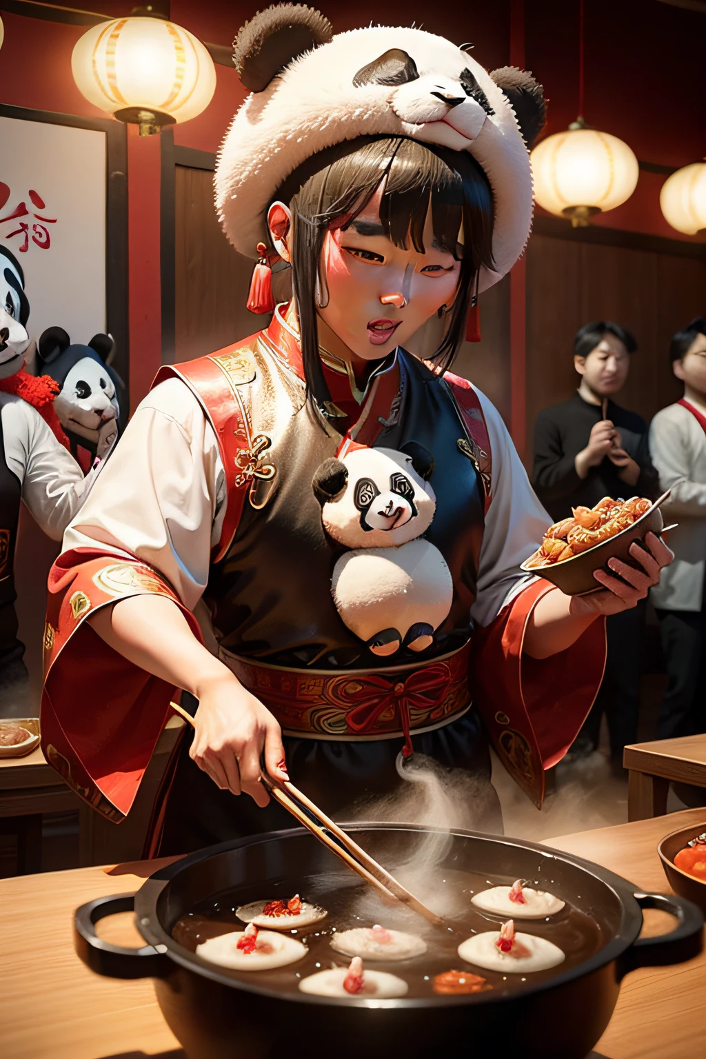 Panda Po and his friends perform Sichuan opera at a hot pot restaurant