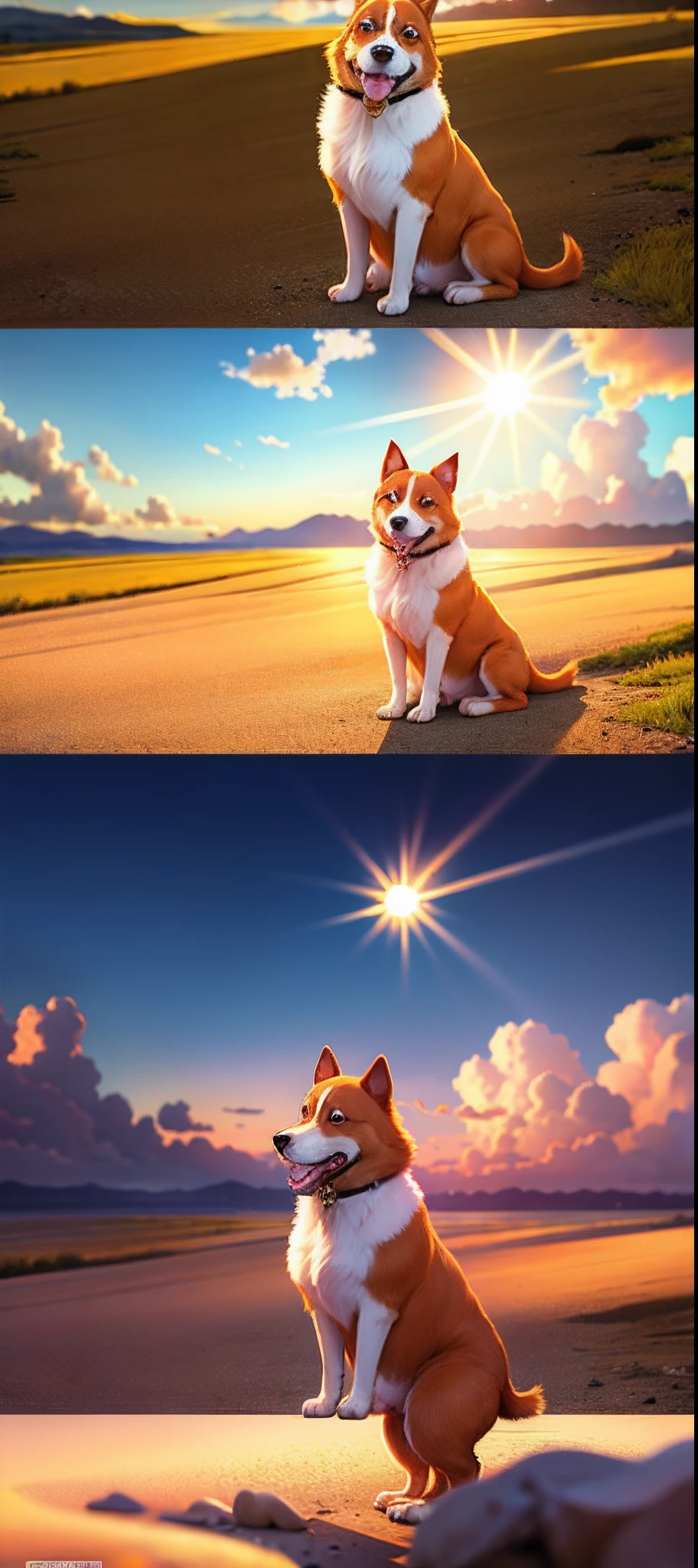 Convert a romantic dog and change background sunshine ☀