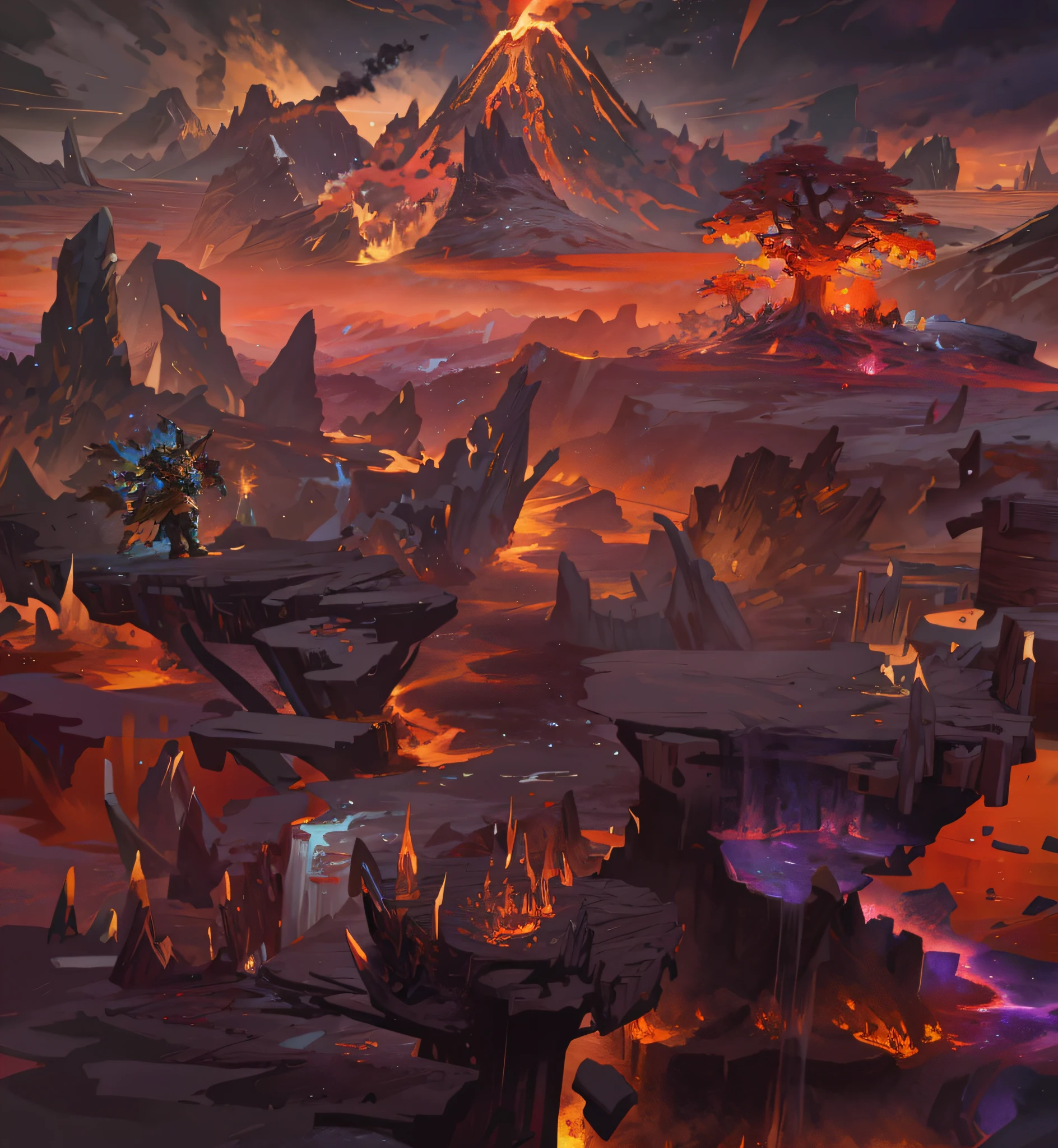 Fantasy landscape illustration with volcano and lava, world of warcraft art style, blizzard game concept art, world of warcraft concept art, 8k hd wallpaperjpeg artifact, 8k hd wallpaperjpeg artifact, blizzard concept art, world of warcraft splash art, 4 K resolution concept art, blizzard concept artists, Blizzard Hearthstone concept art
