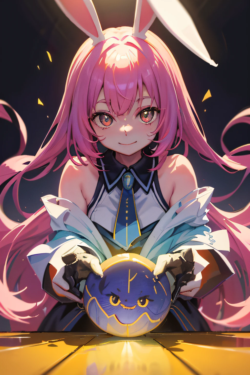 Original Character、 1girll、Rabbit ears、Fantasy concept art、Volumetriclighting、best shadow、shallowdepthoffield、Smile, cheerfulness,Gaze at the viewer,Dazzling sunlight,Esports room,(HighestQuali,astonishing detail:1.25),(独奏:1.3),Brilliant and colorful paintings