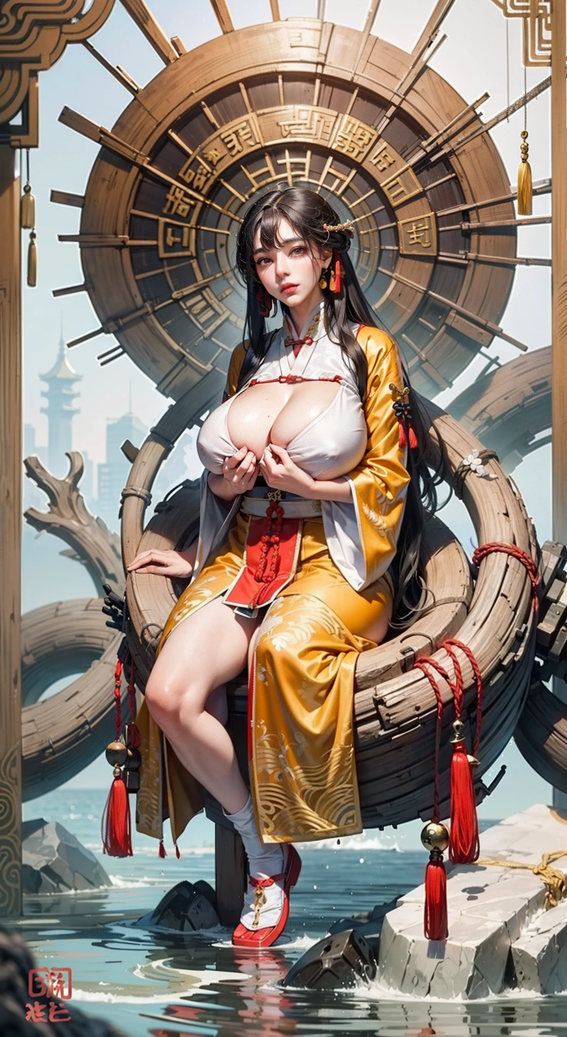 Surface quality best,8K, ),(Close-up),(Han clothing, Hanfu :1.5),{26-year-old lactating woman}, (Huge breasts:1.6), (Areola:1.4)instep,Real details