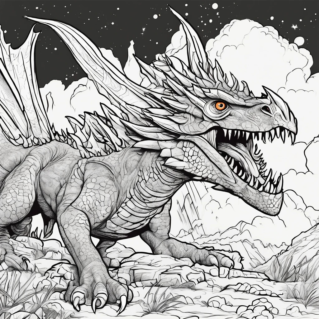 Coloring page for kids, no color, dragão Wyvern in a volcano no color, cartoon style, black and white, low detail, no shading, no color
