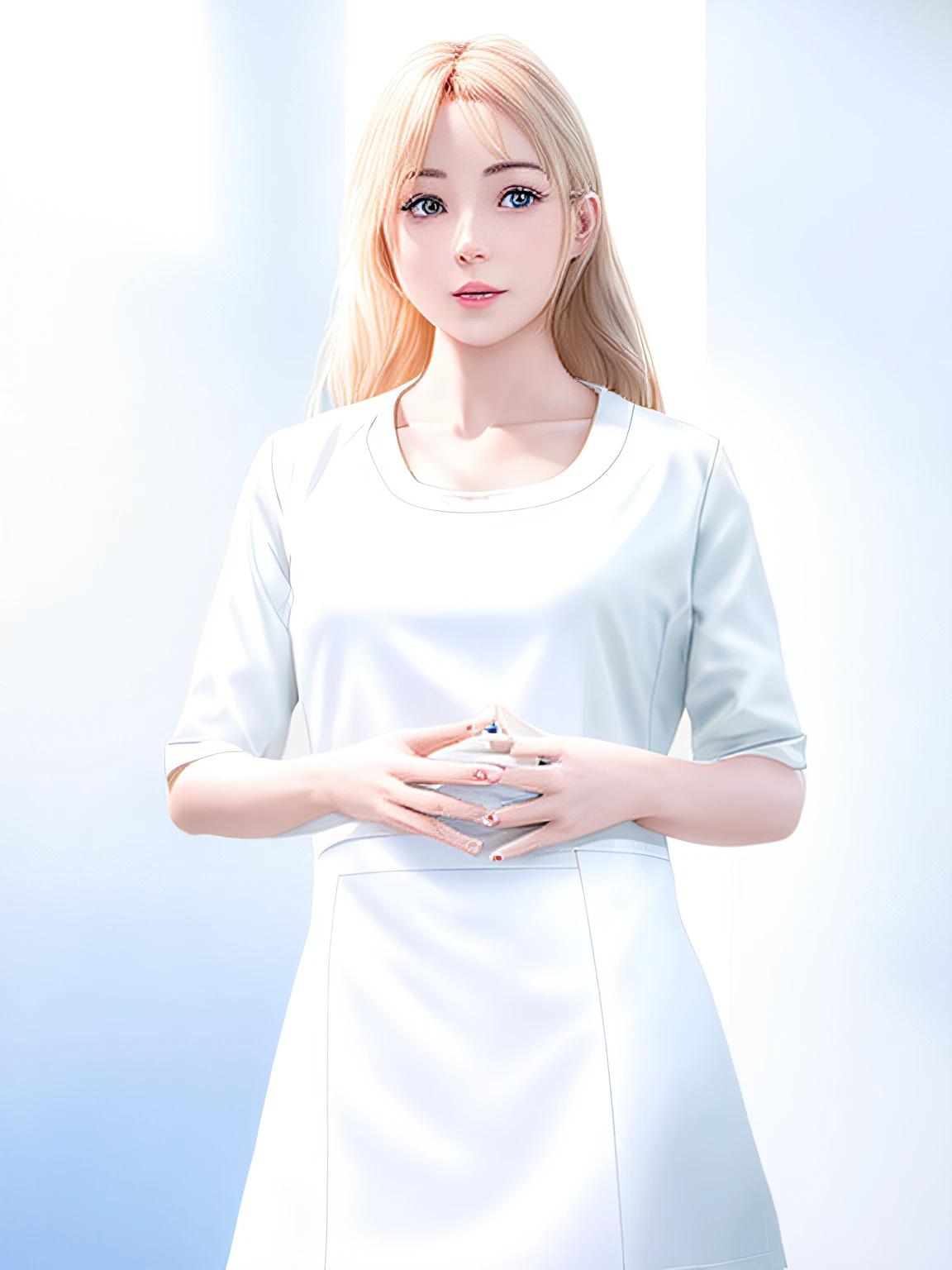 Blonde woman in doctor's uniform holding a stethoscope, doctor, nurse girl, the doctor, wearing lab coat and a blouse, with a stethoscope, (doctor), With a lab coat, stethoscope!, realistic digital illustration, Beautiful digital artwork, Hyper-realistic illustration, commission for high resolution, Wearing a lab coat, Smooth anime CG art, digital painted，Replace the second character with the style of the first character（tmasterpiece：1.3）， best qualtiy， offcial art， MagazineCover， ultra - detailed， 1girl， 1980s\（styled\），