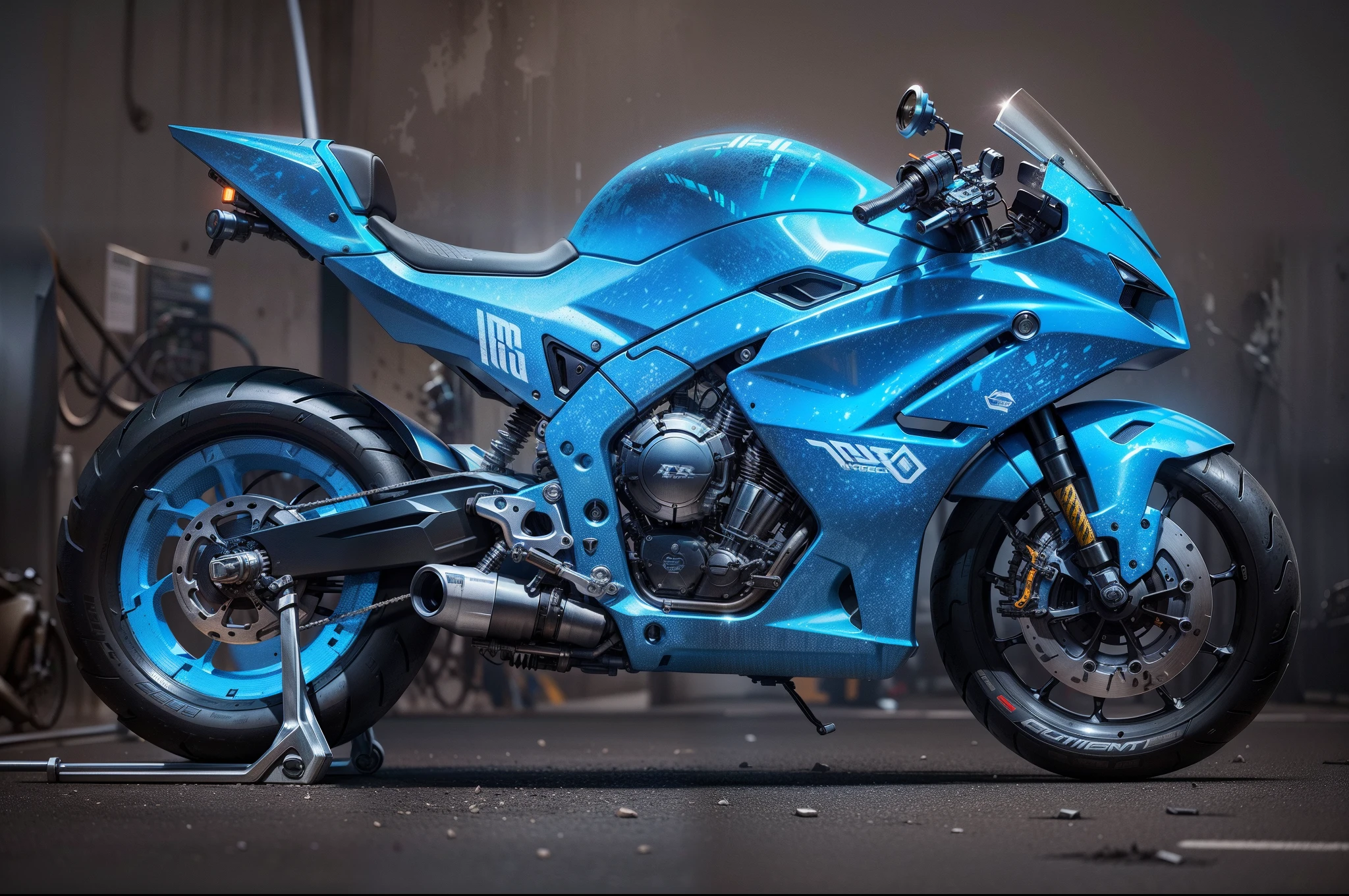 Network Mechanical Technology Motorcycle，Nousr， Biomechanicals，hyper realisitc， Steel， Complex design， insanely details， finely detailled， Extremely clear lines， cinmatic lighting， photograph realistic， A detailed masterpiece