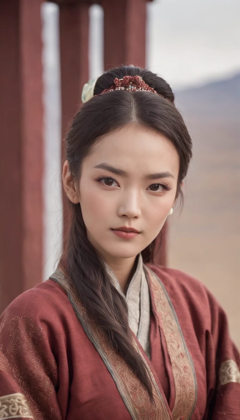 Woman in Mongolian robes、sideface、Look into the distance