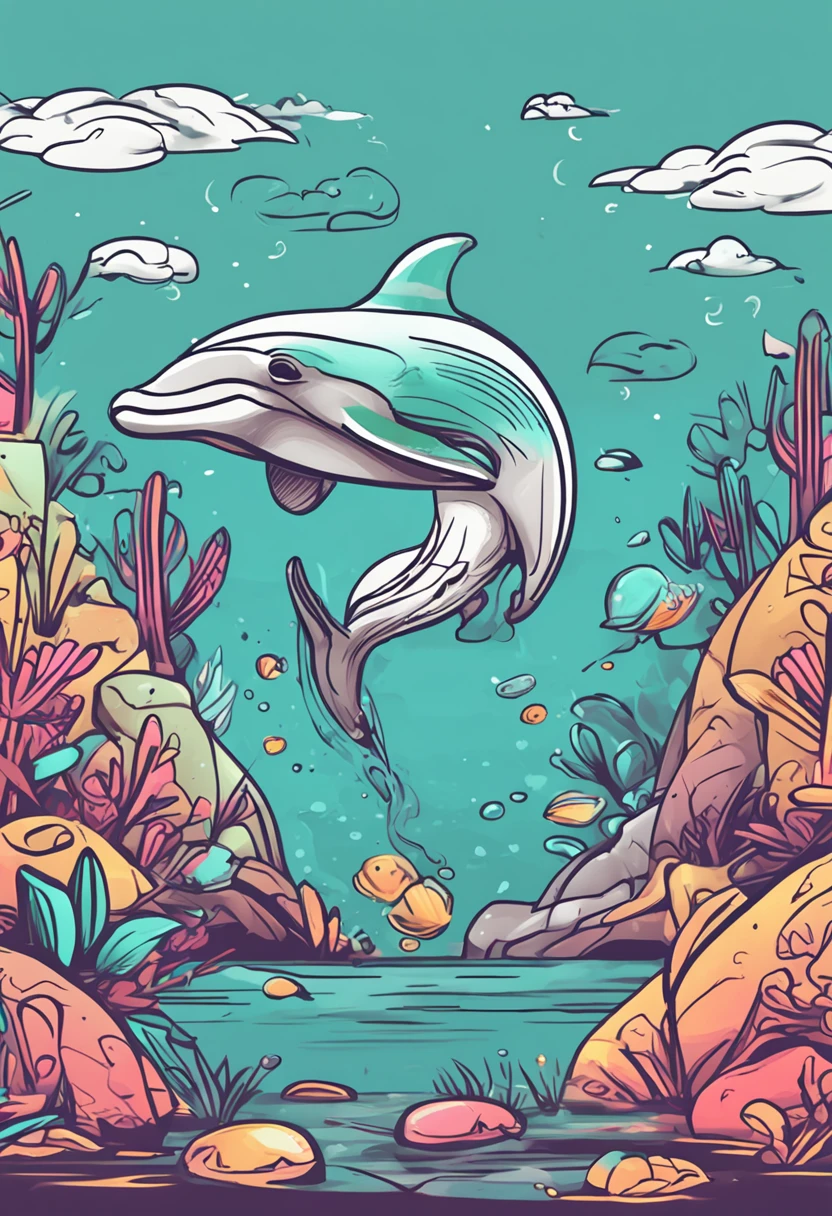 WeChat avatar,Simple drawing style,dolphins,3 colors