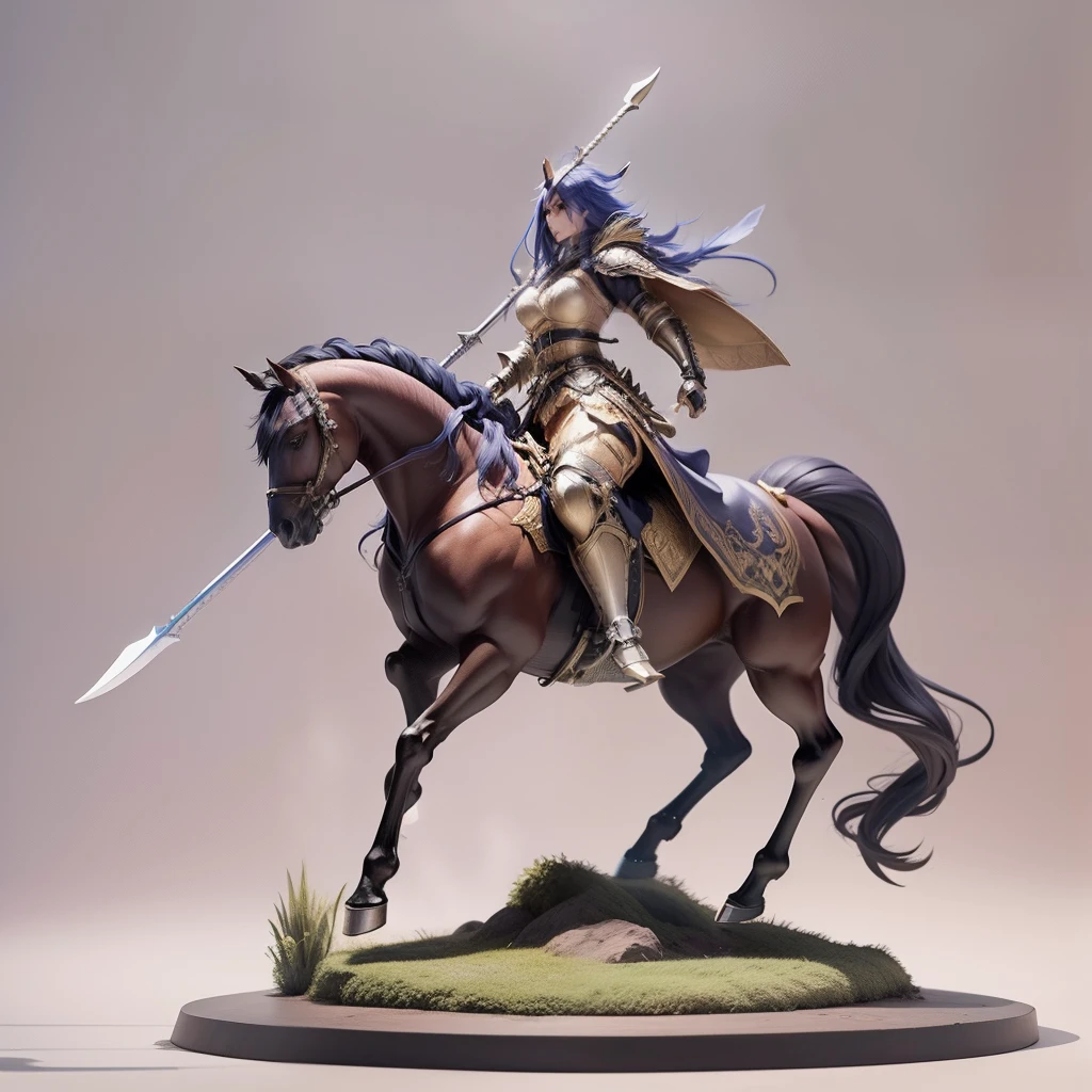 half horse, monster lancer, holding spear, battle stance, detailed, masterpiece, fantasy