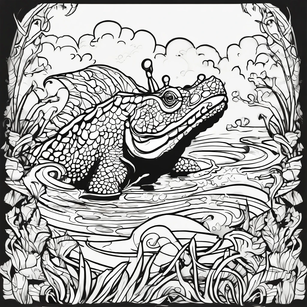 Coloring page for kids, no color, water dragon in the sea no color, cartoon style, black and white, low detail, no shading, no color