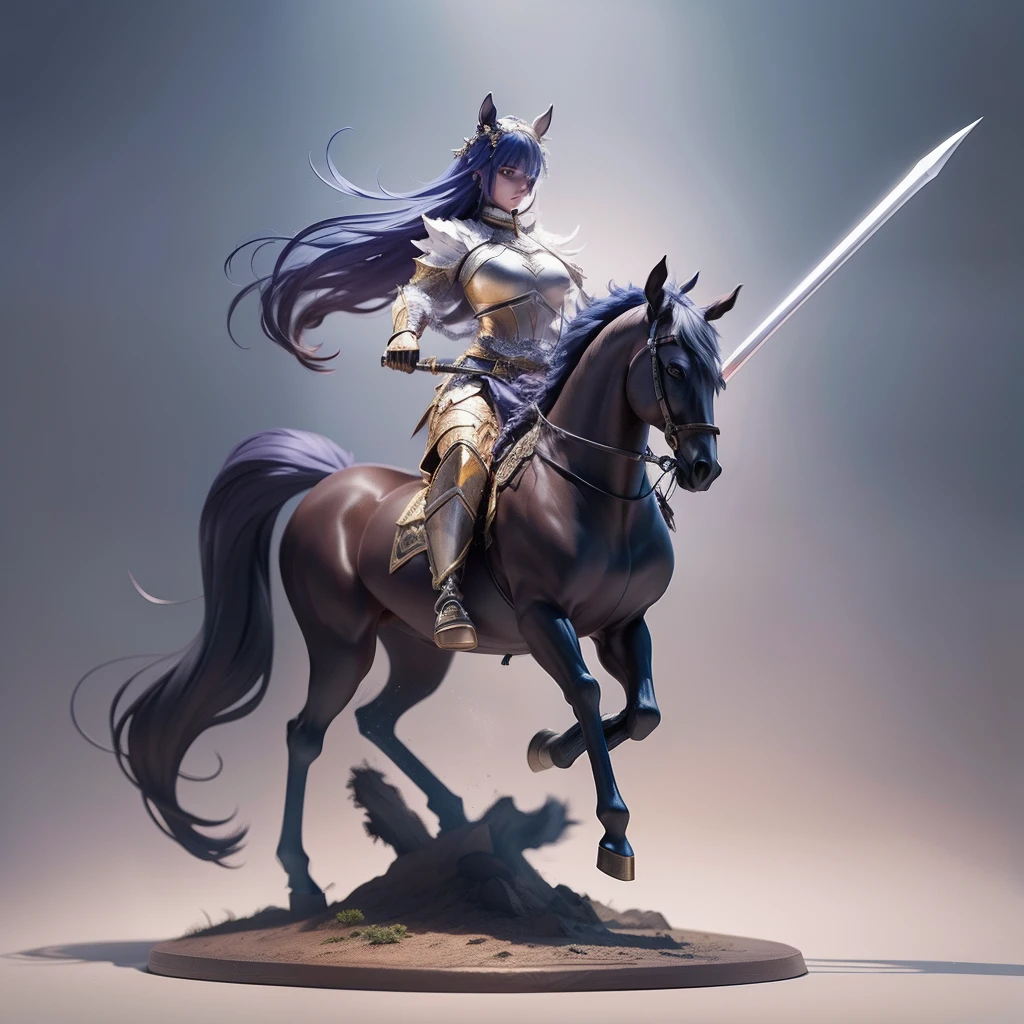 half horse, monster lancer,  holding spear, battle stance, detailed, masterpiece, fantasy