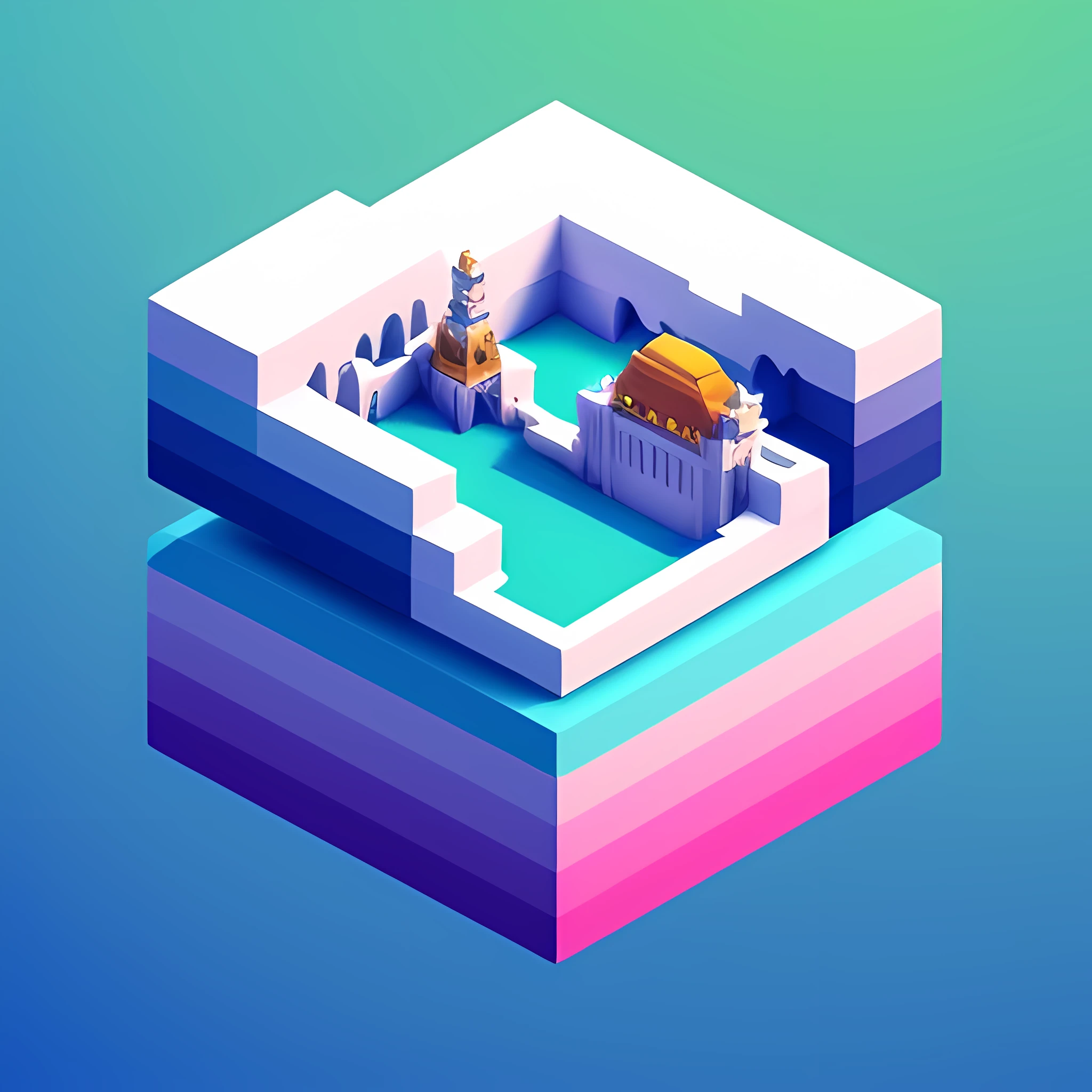 A close-up on a cloud,There is a classical building on it, isometric voxel art, isometric game art, isometric island in the sky, Isometric art, incredible isometric screenshot, isometric game, isometric 2 d game art, stylized 3d render, high quality voxel art, Isometric 3D fantasy, Monument Valley style