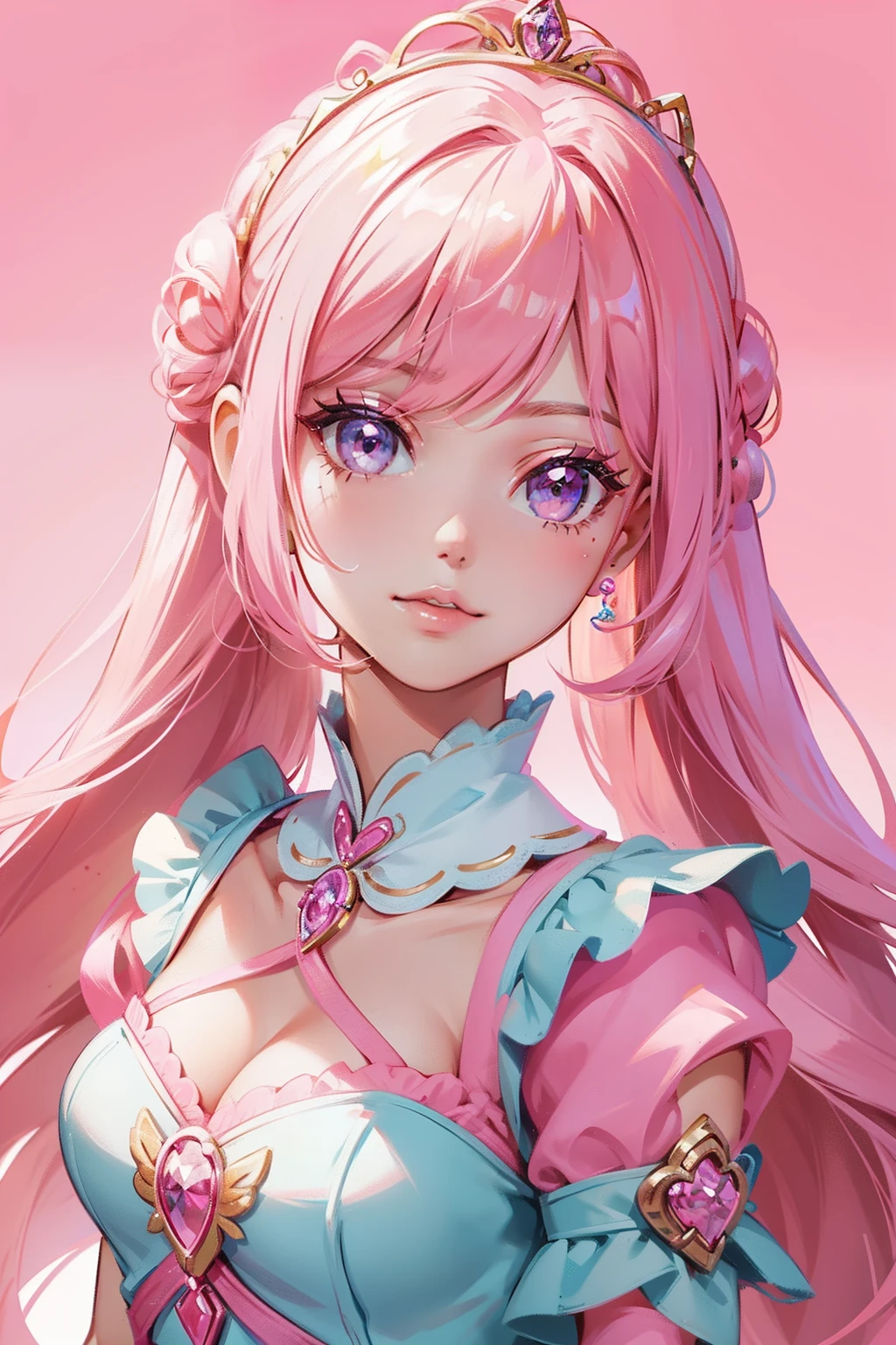 (Barbie pink background)),barbiecore,A princess,cabellos largos dorados,Kizi,delicated face