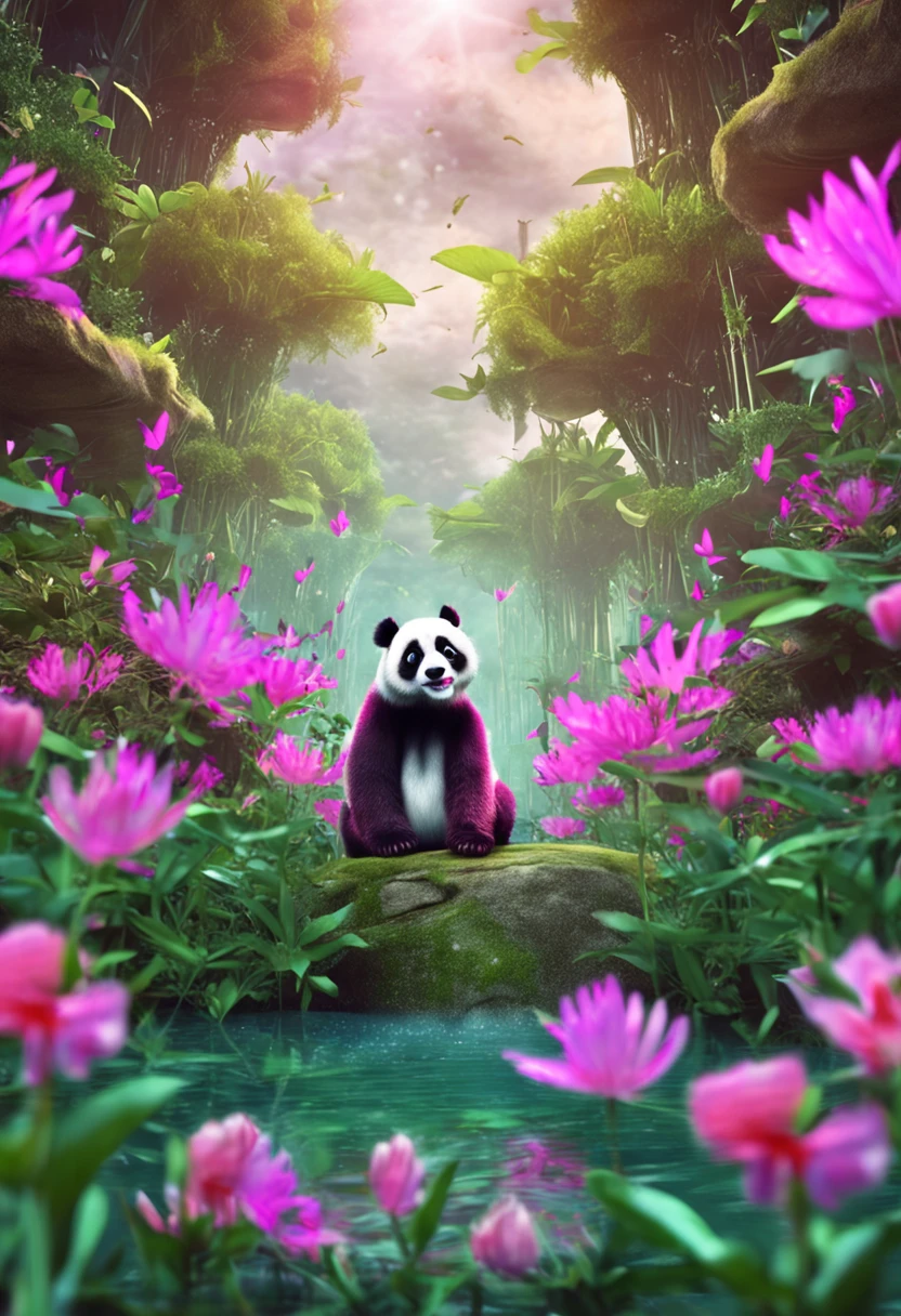 Panda Fly，bamboo forrest，flower  sea