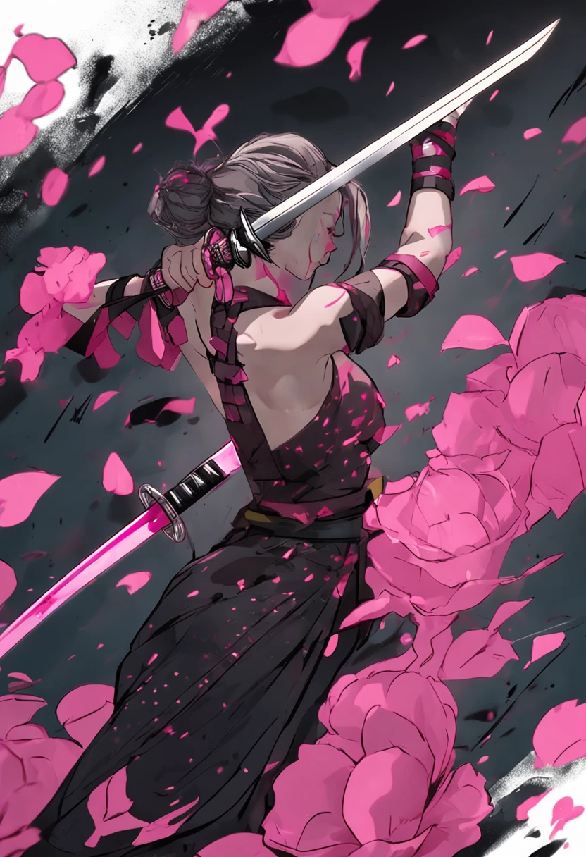 Katana with a black halo and pink sides on both sides