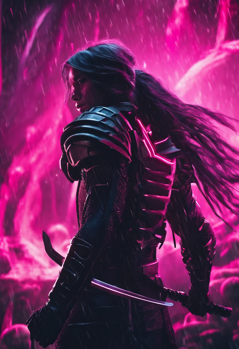 Katana with a black halo and pink sides on both sides