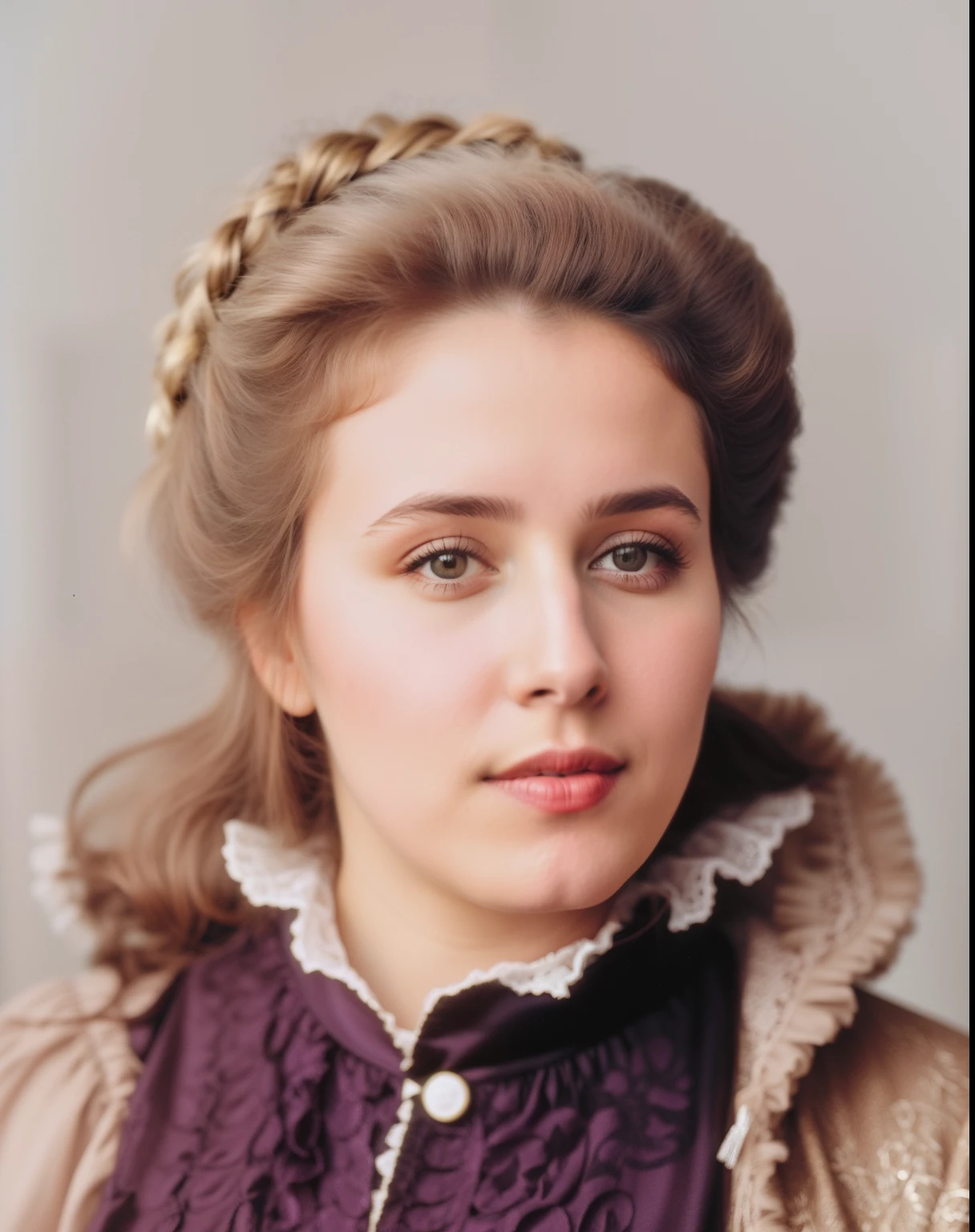 um close up de uma pessoa usando um casaco e um colar, Maria Fortuny, Anna Kovalevskaya, Maria Panfilova, Nadezhda Tikhomirova, uma foto colorida, inspirado em Amalia Lindegren, Leonora Karrington, foto da mulher jovem, Moleksandra Shchaslyva, Rainha Margarida de Saboia