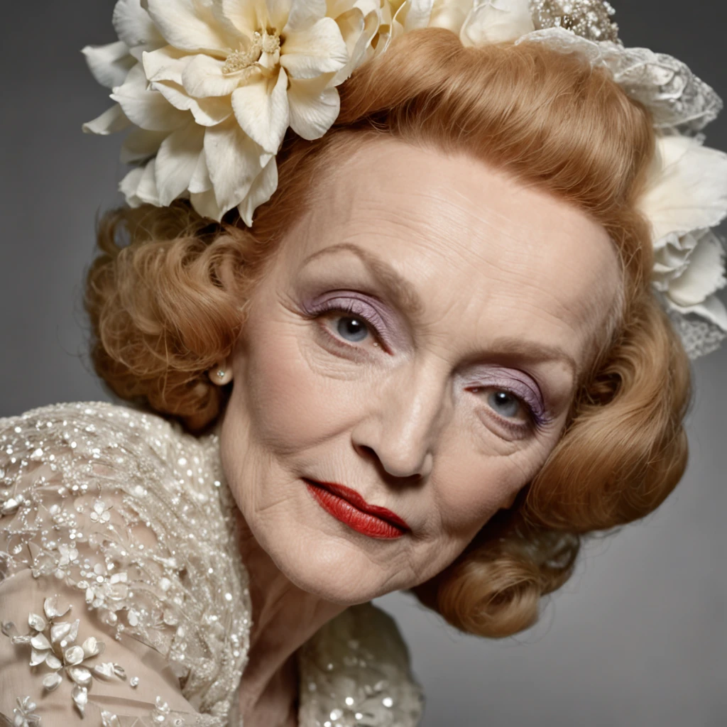 Marlene dietrich aos 68 anos em 1968 com um penteado dos anos 60, flower power