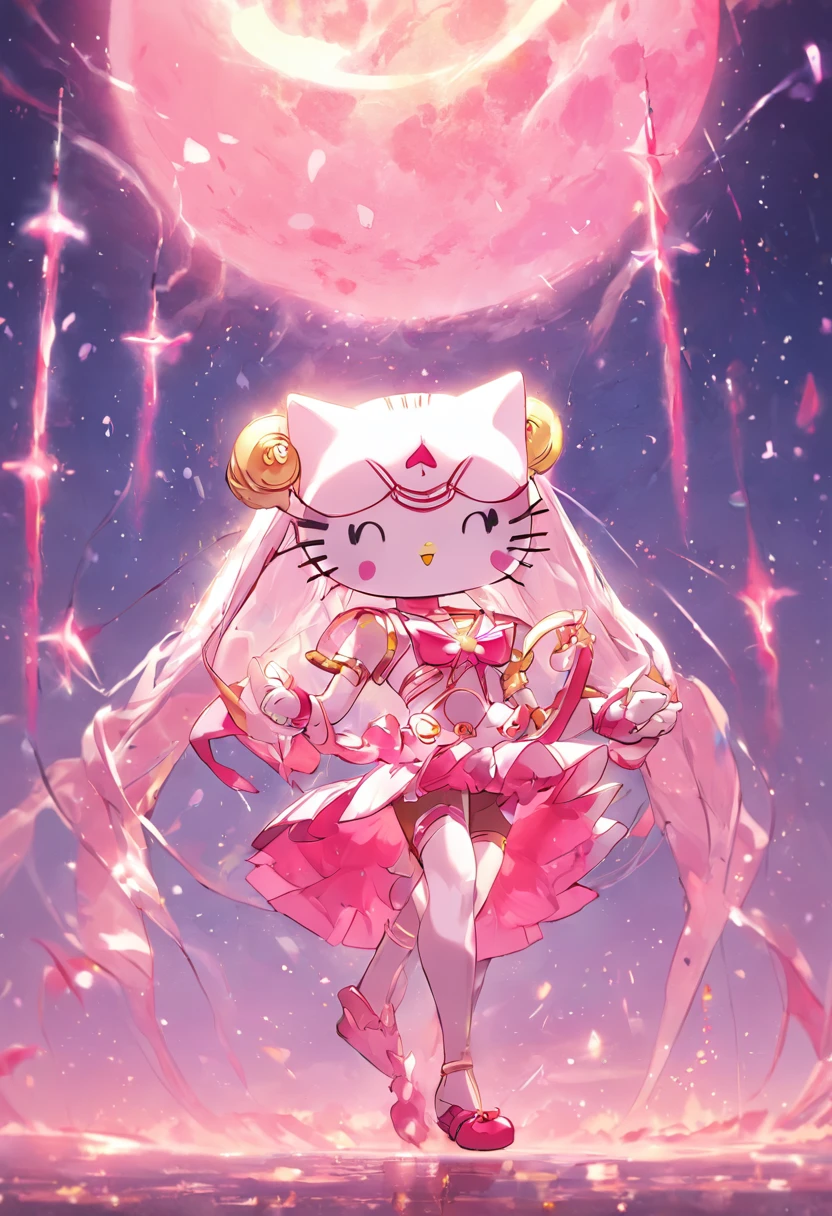 "Hello Kitty meets Sailor Moon, creating a unique hybrid character with a touch of magic."