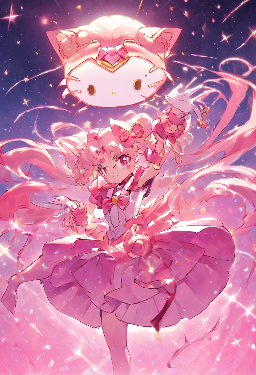"Hello Kitty meets Sailor Moon, creating a unique hybrid character with a touch of magic."