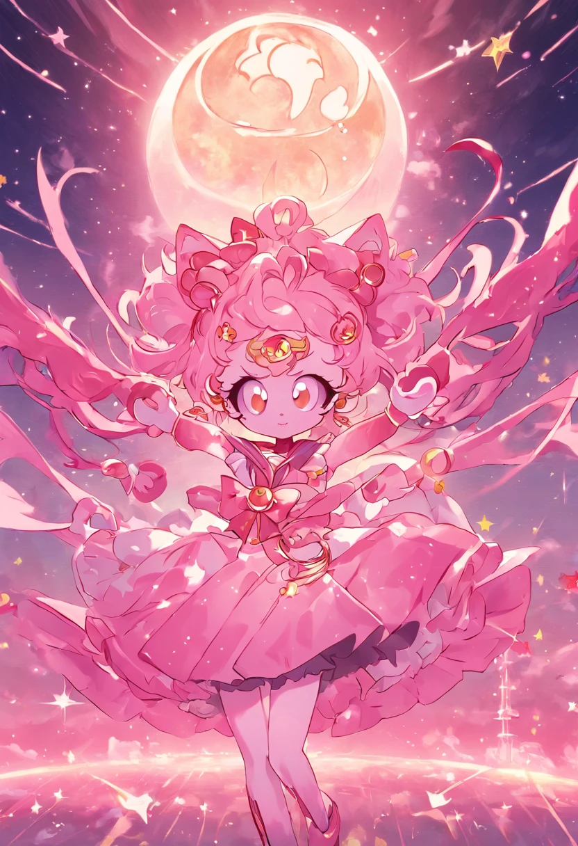 "Hello Kitty meets Sailor Moon, creating a unique hybrid character with a touch of magic."