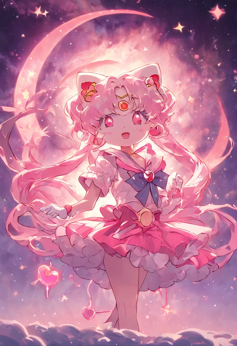 "Hello Kitty meets Sailor Moon, creating a unique hybrid character with a touch of magic."
