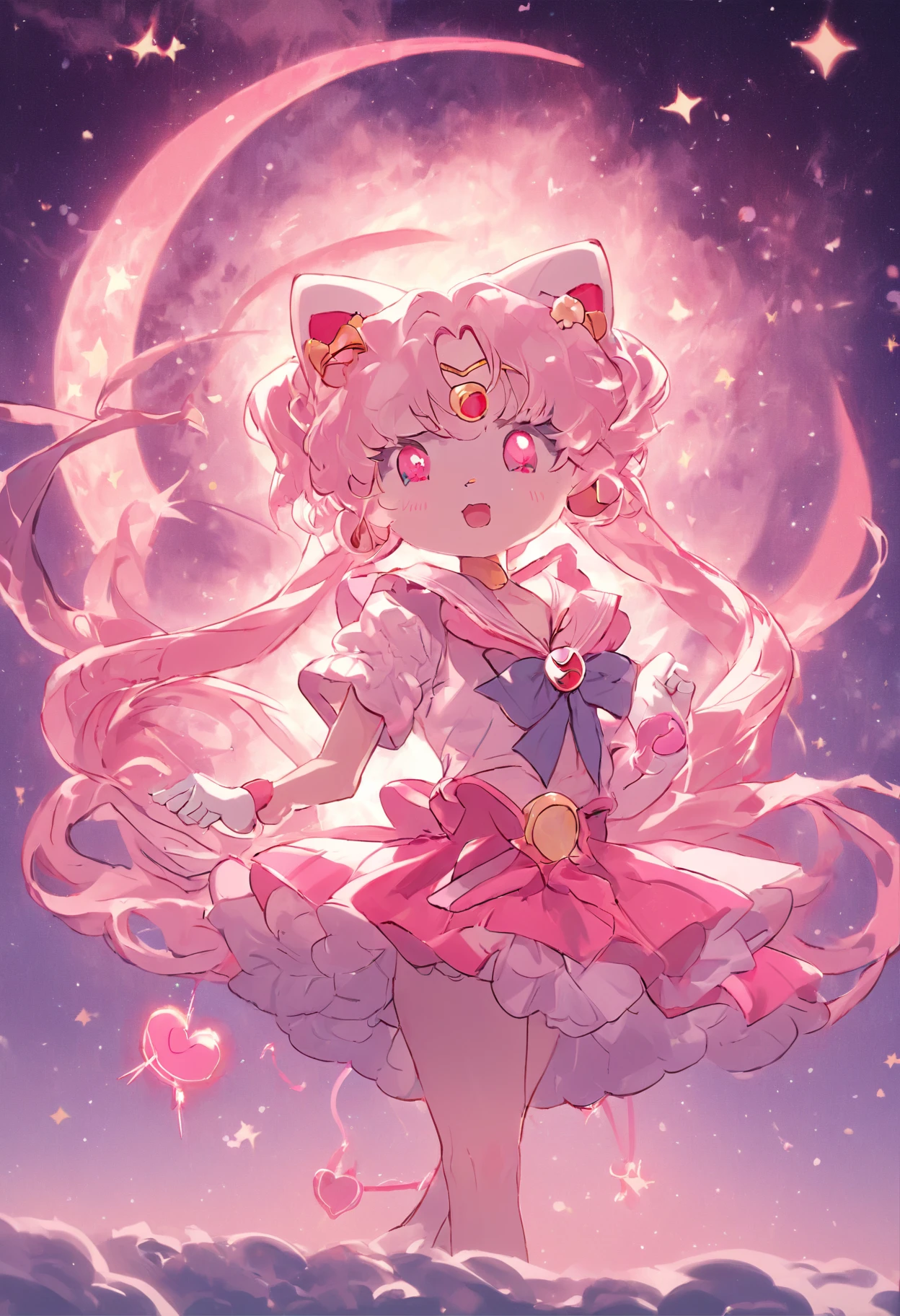 "Hello Kitty meets Sailor Moon, creating a unique hybrid character with a touch of magic."
