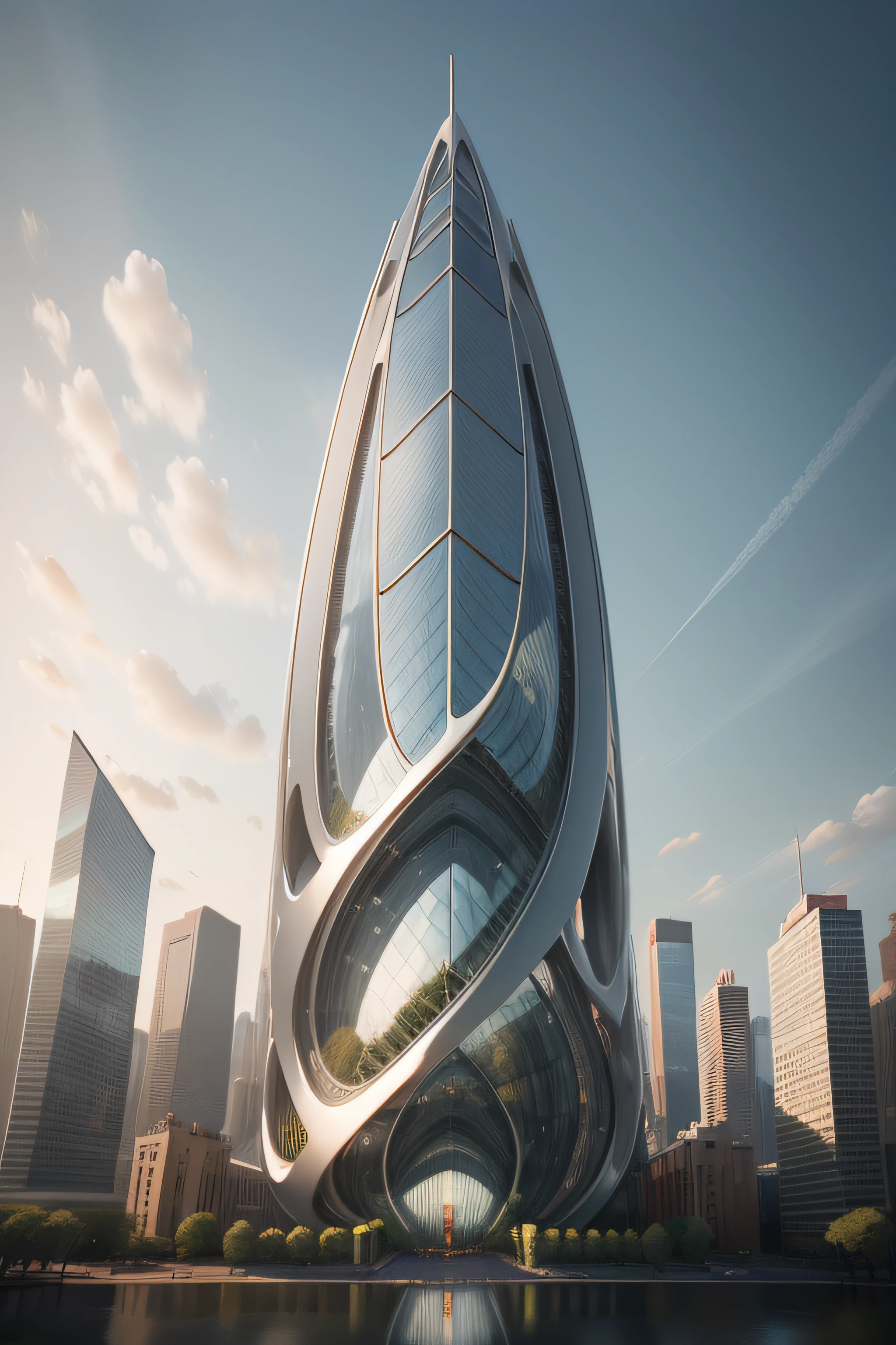 Tulip-shaped skyscraper GLASS DOTA, cinemátic, INSPIRADO EM Foster + Partners