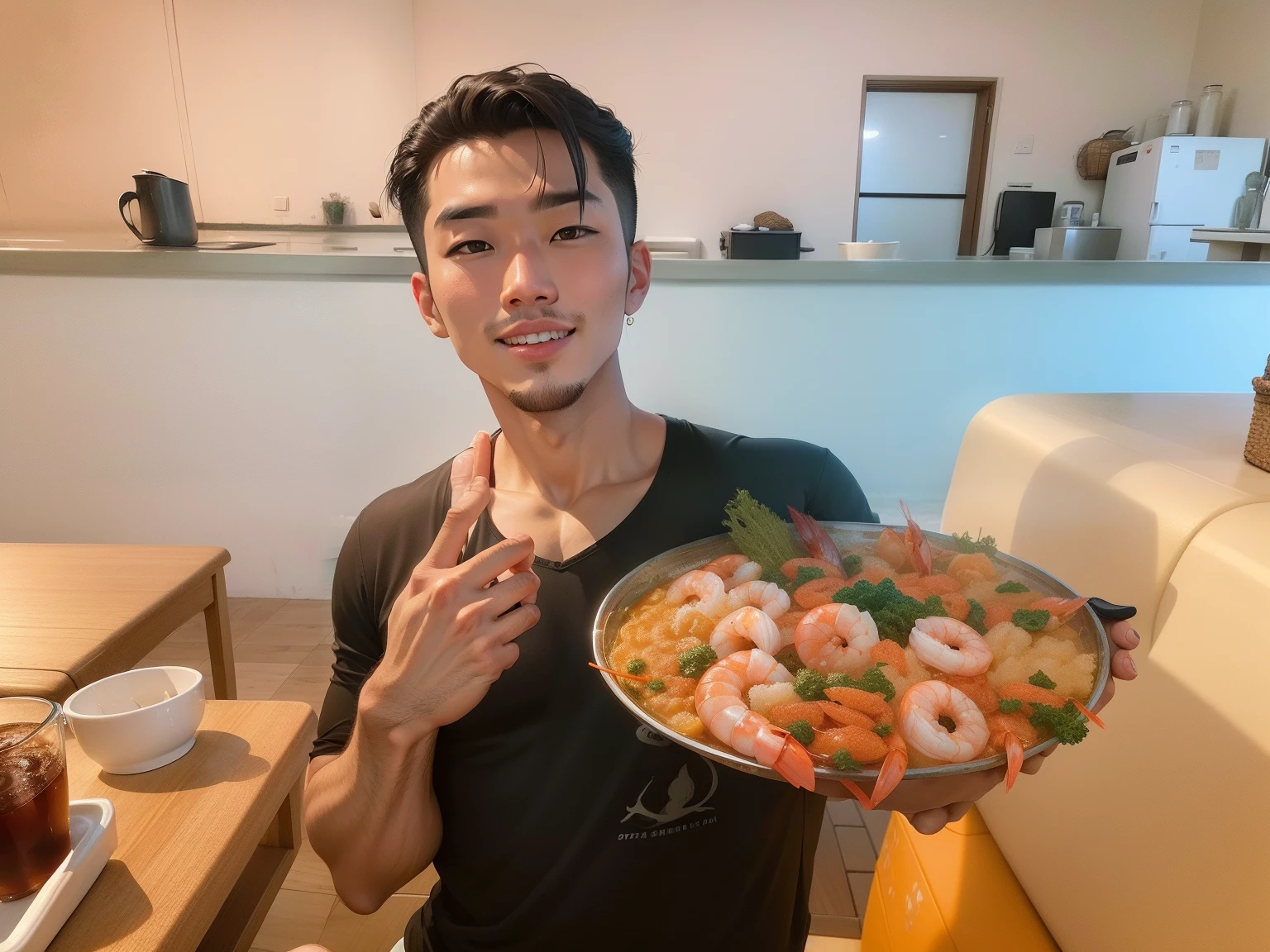 Boy and sea food