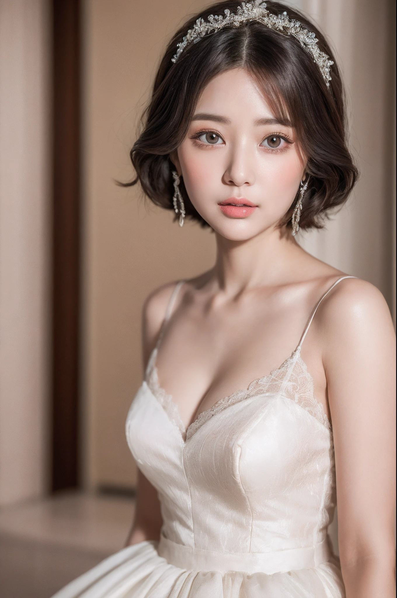 masterpiece、4K、top-quality、beautiful Korean women、detail portrayal、1 girl in、23years old、slender abs, (white polyester bra)、pool, night、(filmg, Ilford HP5, 80mm)、 depth of fields、cowboy shot、a cool、Skinny