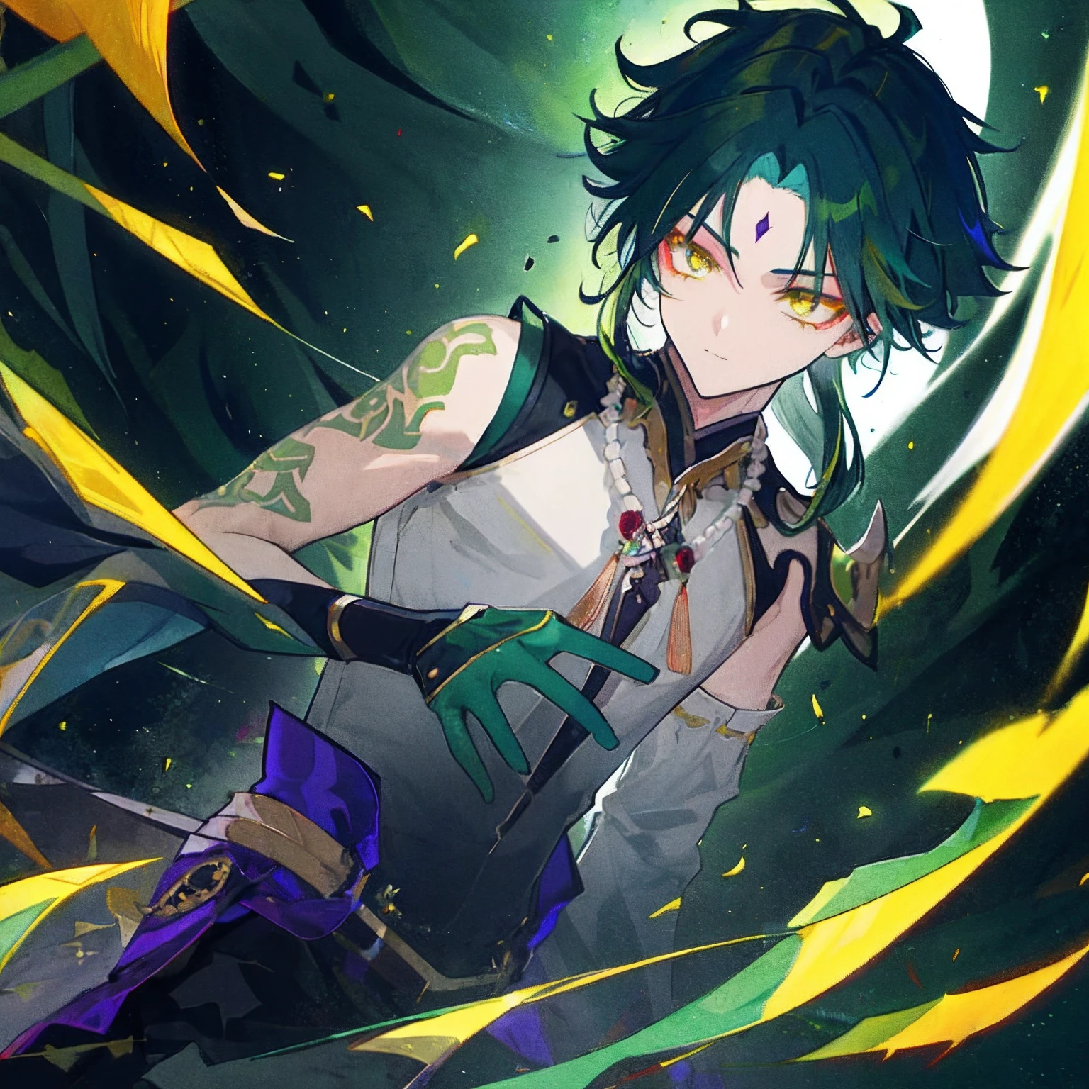 1boy,dark green hair,best quality,masterpiece,extremley,yellow eyes,male focus,beautiful eyes,