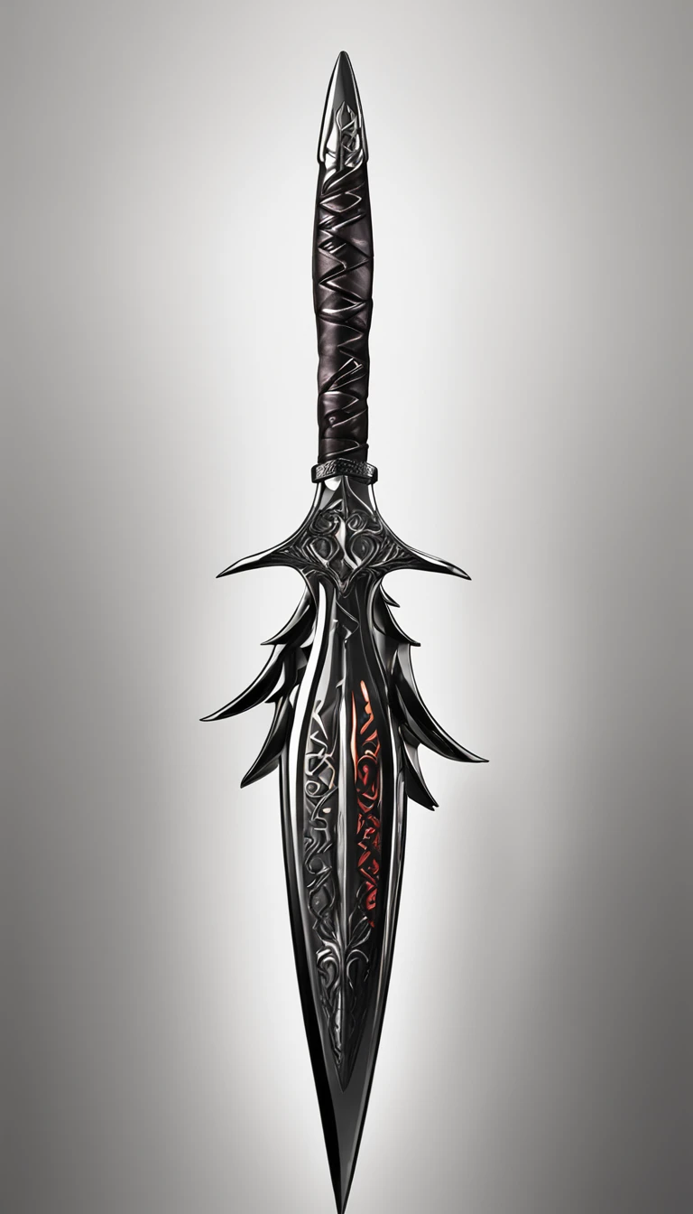 (outstanding、professional、Surreal)scyscraper,Detailed design,Long sickle,black in color,Metallic texture,Stalk pattern,The blade is wrapped with bandages。