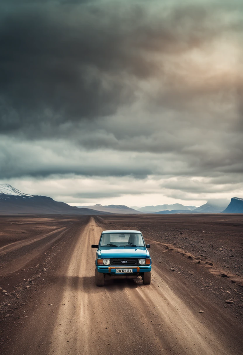 arafed vehicle driving down a dirt road in a barren area, photography, long road, sci-fi of iceland landscape, treacherous road, accurate roads, iceland landscape photography
