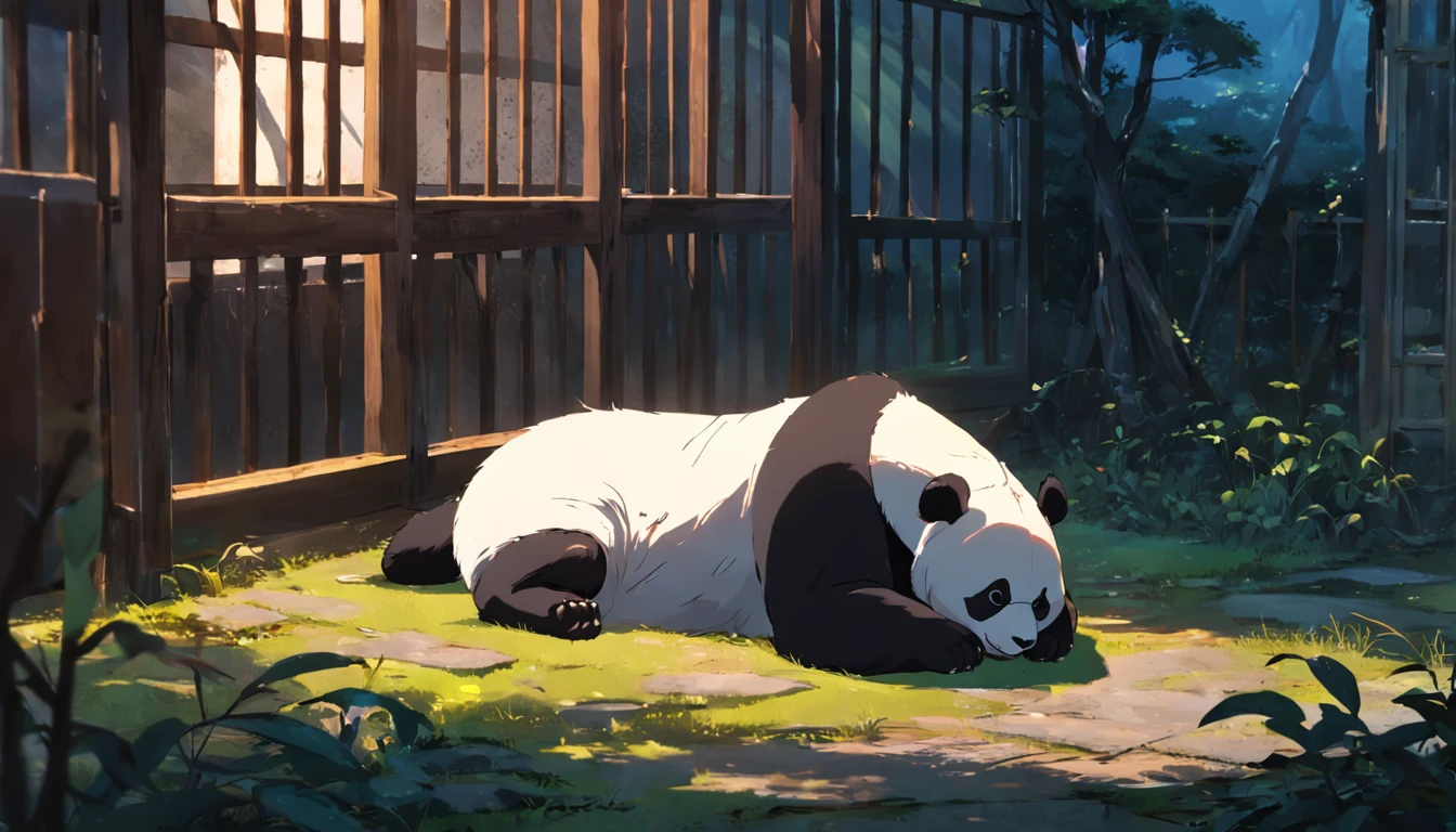 an old panda lying in a enclosure, she died.