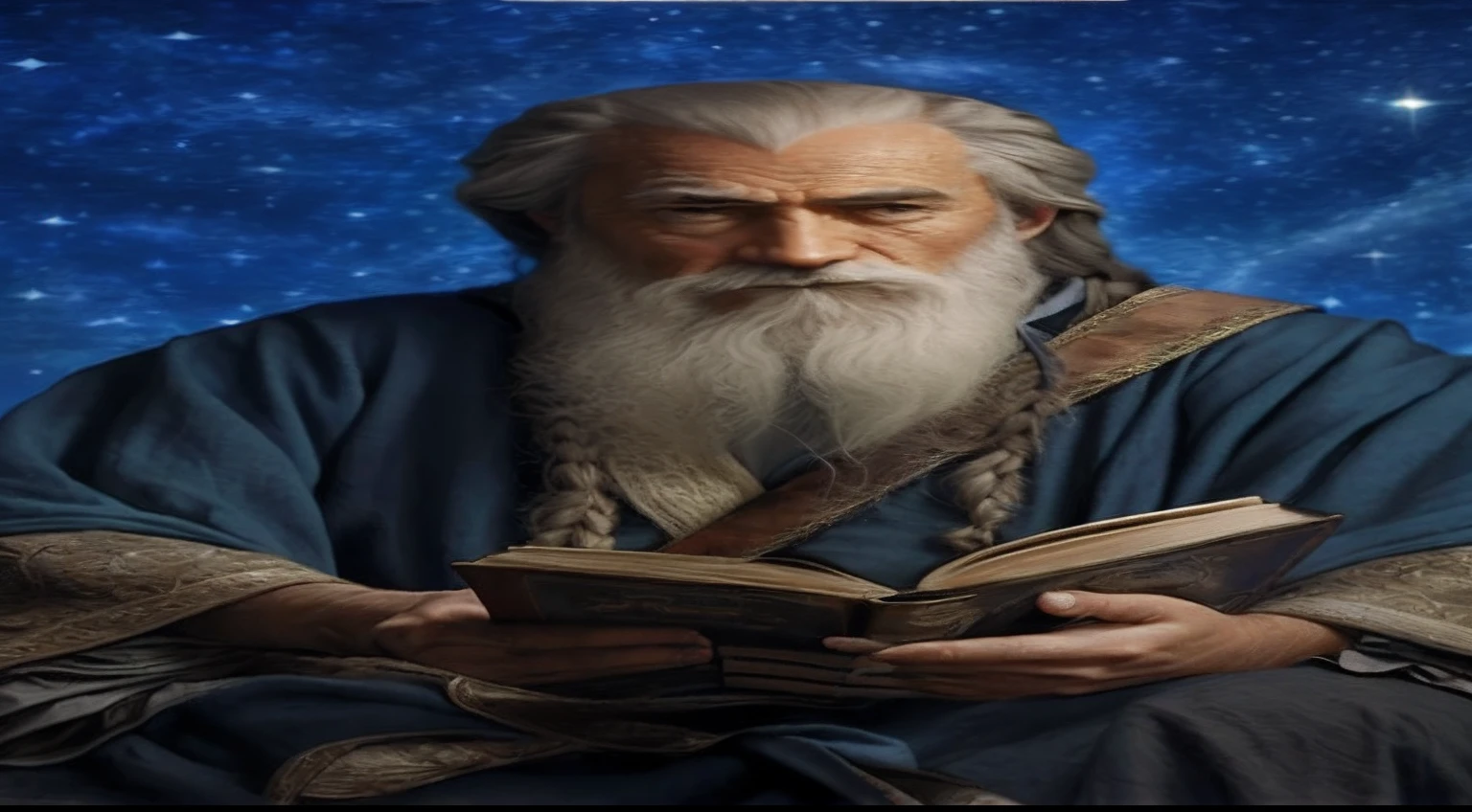 Homem de Alphard com barba longa lendo um livro, Um retrato de um bruxo, Retrato de Gandalf, mago masculino, Dumbledore, Gandalf, Retrato de Merlin, assistente senta-se lendo em uma mesa, spell casting wizard, 《Senhor do Anel》Gandalf, Gandalf, o Cinzento, ancient mystic time lord, wizard doing a tarot reading, vestido como um bruxo