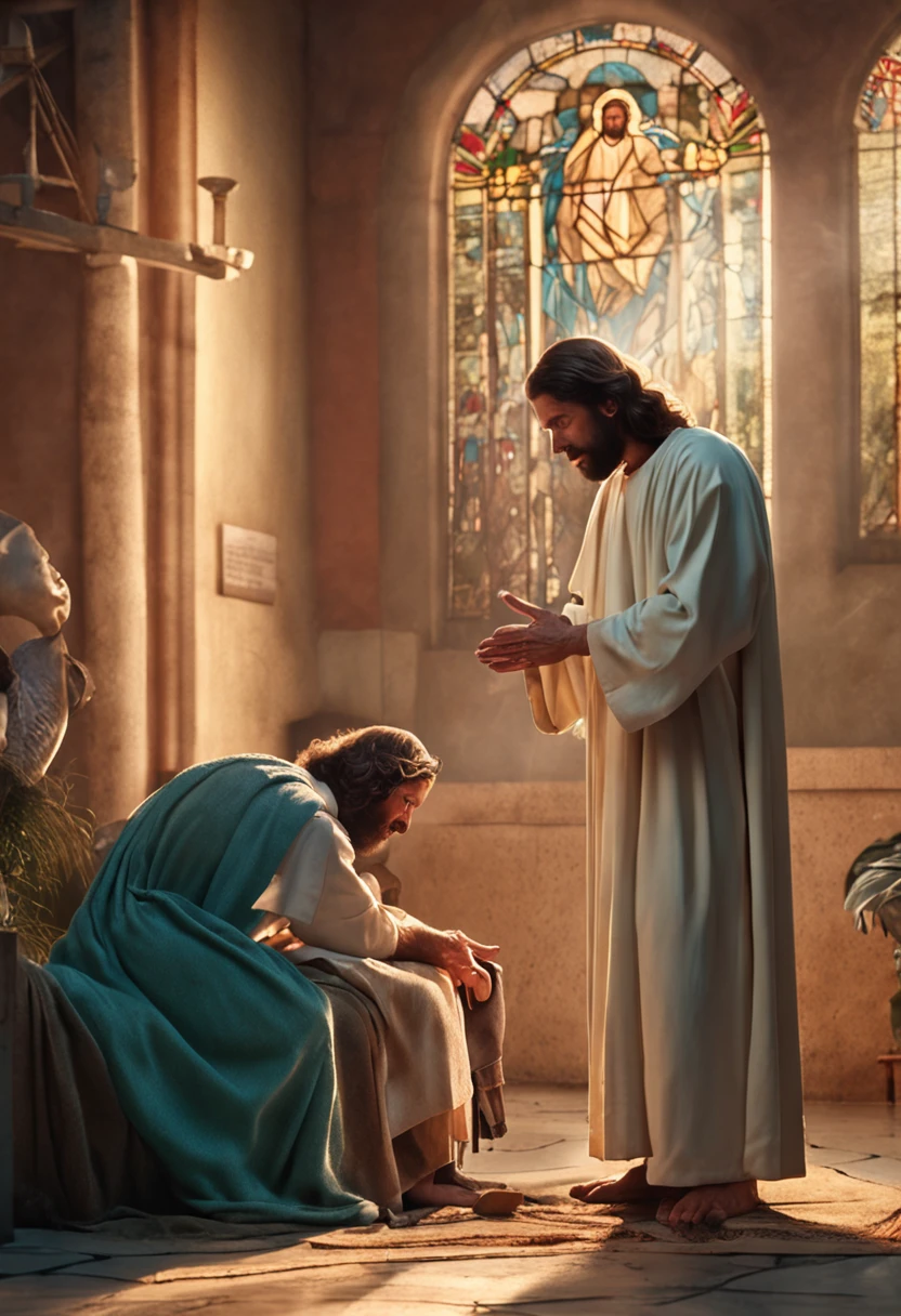Jesus blessed the sick in the hospital, jesus visitando um hospital, jesus curando um doente