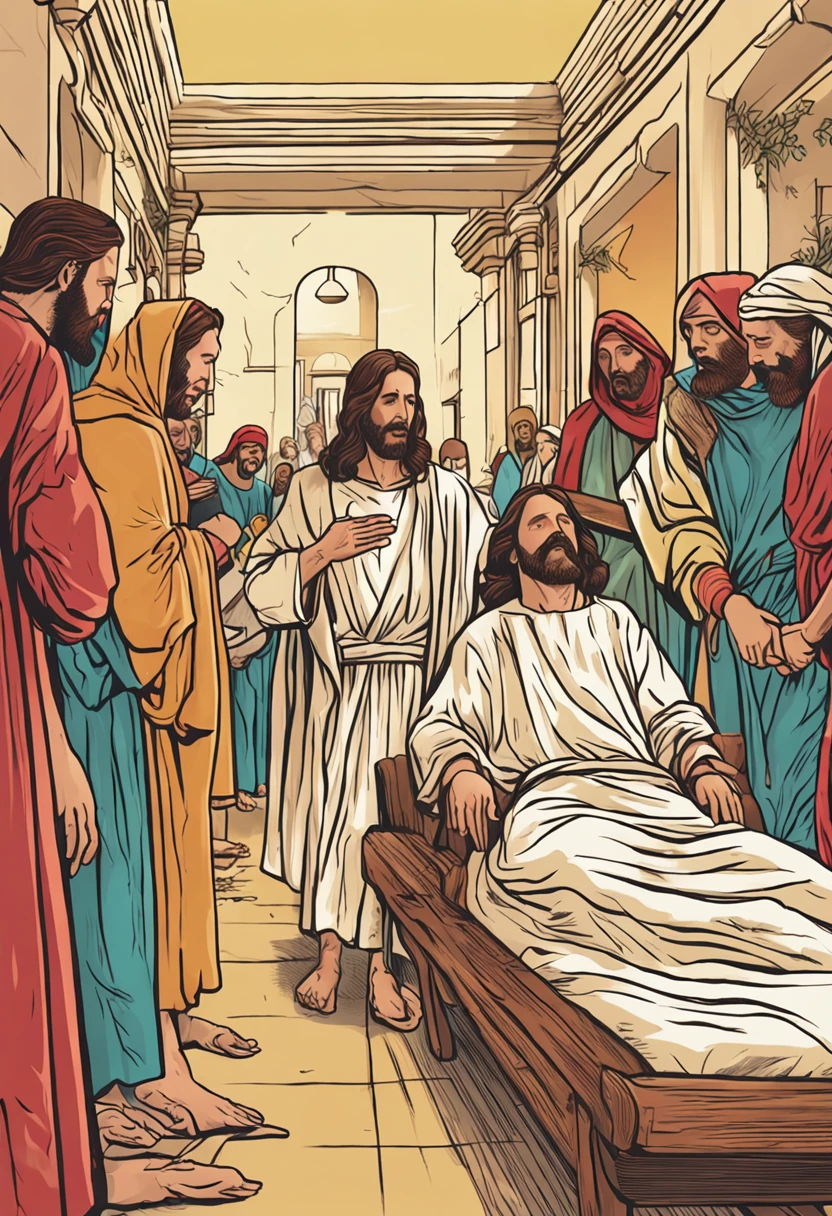Jesus blessed the sick in the hospital, jesus visitando um hospital, jesus curando um doente