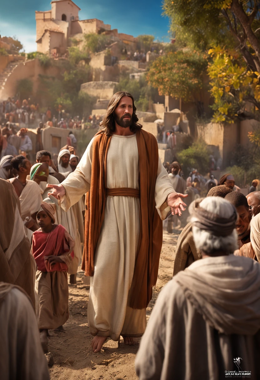 Jesus blessed the people and provided wealth to all, Jesus walking with his people and embracing all