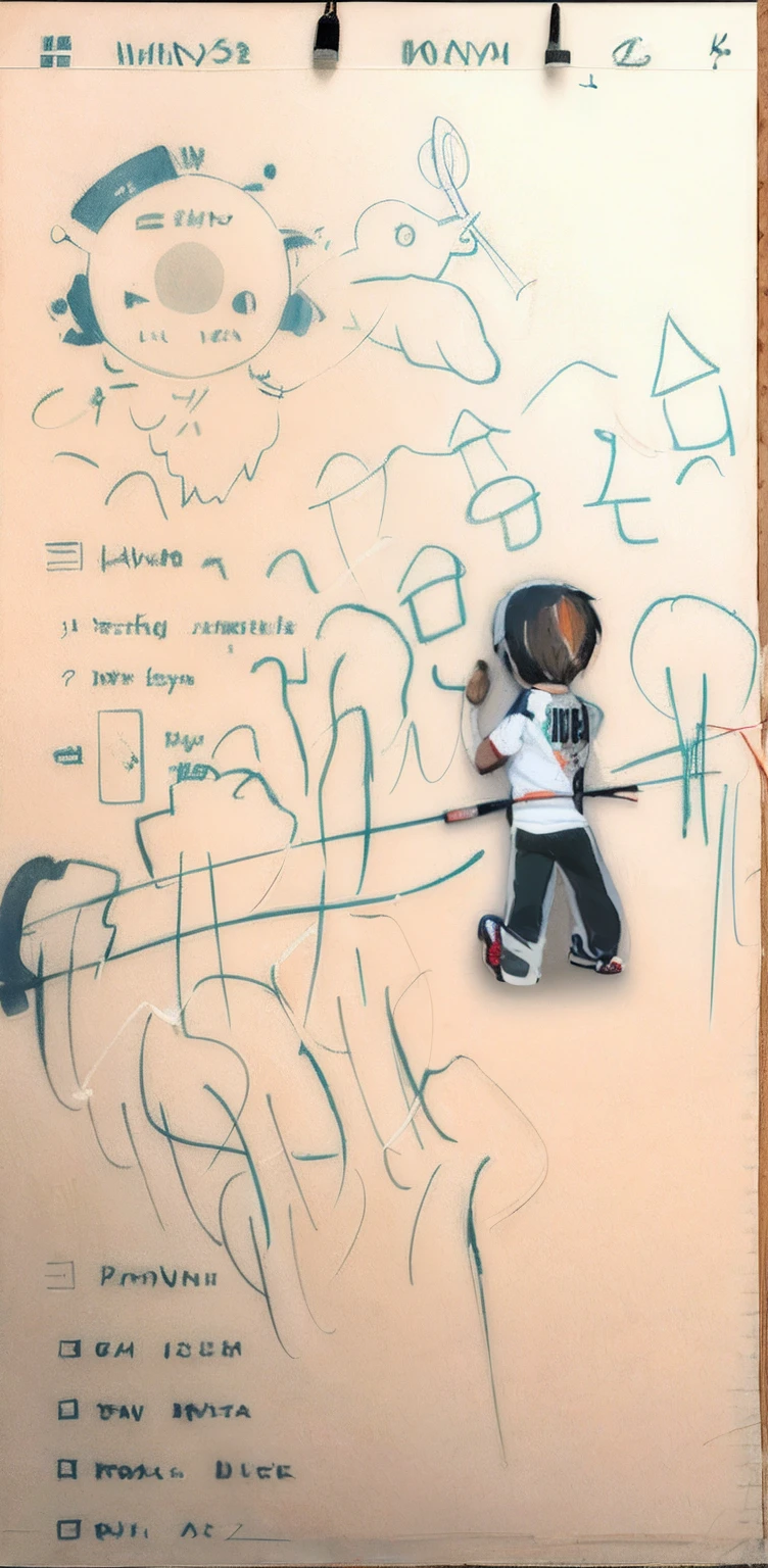 drawing of a man with a baseball bat and a baseball glove, overlapping layers, layers, visible paint layers, layer upon layer, depth layering, multiple layers, layers on layers on layers, complex layered composition!!, loosely drawn, visible layers, colored layers, layered composition, digital drawing, hand drawn animation, sketch-like, stylized linework