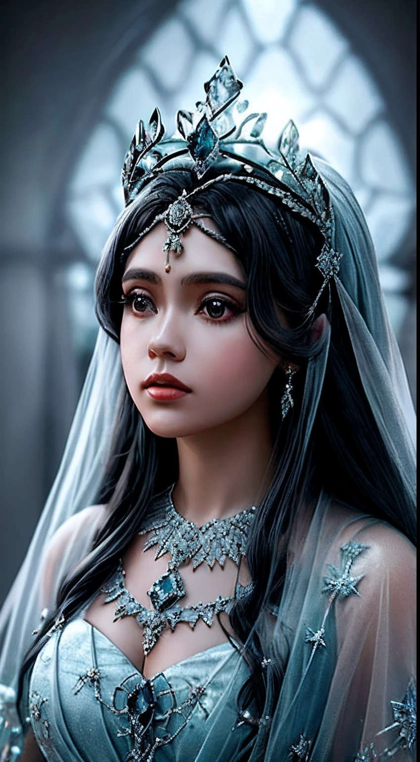 A closeup of a TIA with blue and white crystals on a black surface, tiara com safira, Coroa de joias, coroa de joias, tiara azul, coroa ornamentada joias, Crown of the Silver Prince, coroa de cristal, coroa real, coroa de engrenagens azuis e diamantes, realeza enfeitada e incrustada, usando uma coroa de diamantes, coroa de prata, Coroa da Rainha