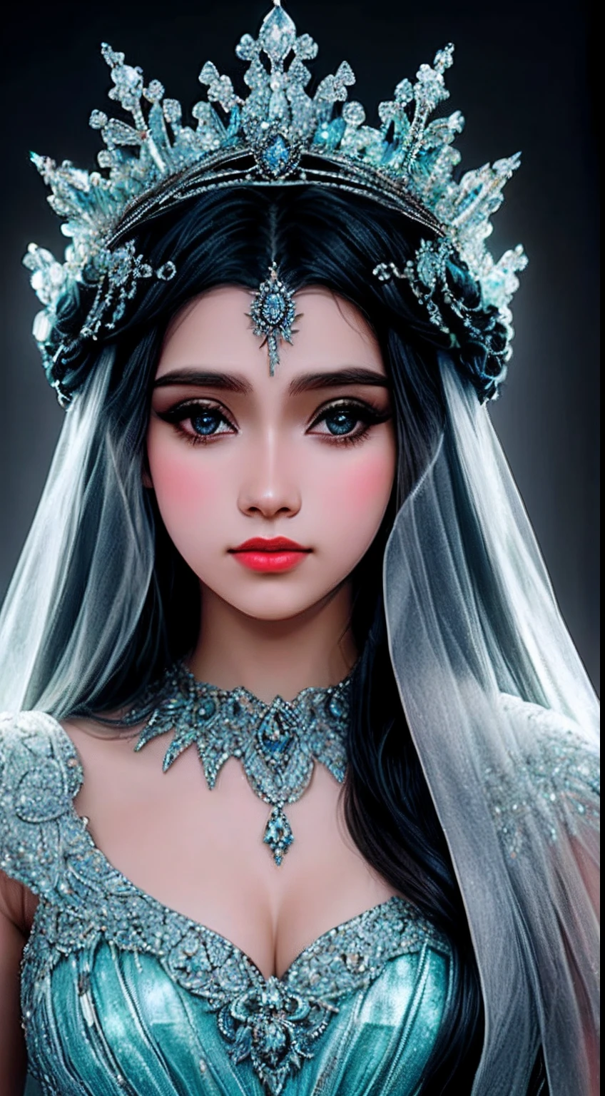 A closeup of a TIA with blue and white crystals on a black surface, tiara com safira, Coroa de joias, coroa de joias, tiara azul, coroa ornamentada joias, Crown of the Silver Prince, coroa de cristal, coroa real, coroa de engrenagens azuis e diamantes, realeza enfeitada e incrustada, usando uma coroa de diamantes, coroa de prata, Coroa da Rainha
