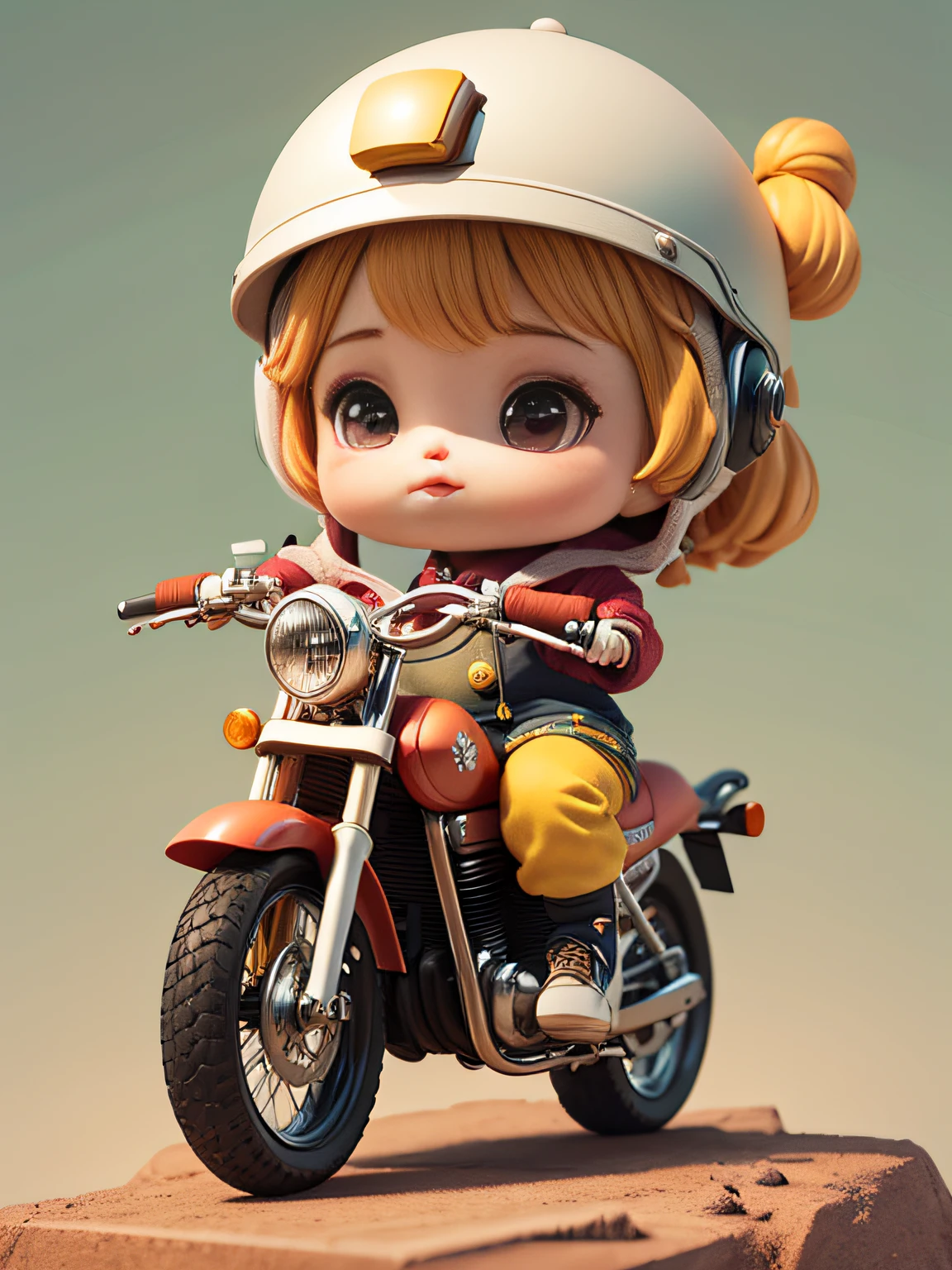 A 3D girl wearing a helmet,Riding a motorcycle,Cute 3D doll,3Drenderingof,rich details,claymation style,8K,ultraclear
