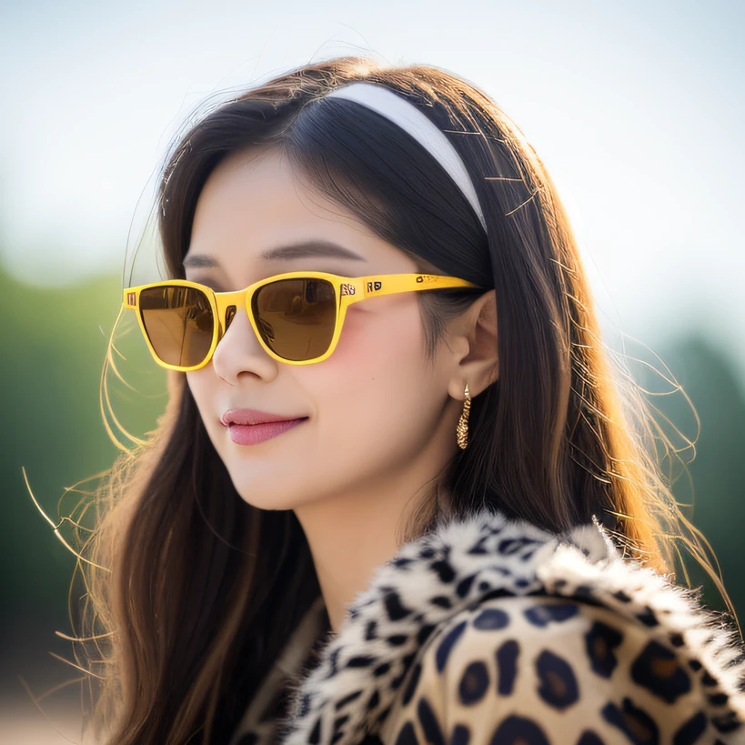 snow leopard(巨作, Best quality:1.5), Beautiful snow leopard, 8K, 50mm portrait, RAW photogr, absurderes, Delicate snow leopard, (close-up face, Dancing:1.3), violaceaess, gardeniass, Upper body, front footage, twin-tail hair, snow leopard, cheer leader, yellow cheerleader uniform, Miniature snow leopard, ribbon hair bow, view the viewer, (Smile:0.6), Shiny skin, Beautiful leopard print with thin arms, a very thin waist, facelight, clear lighting, filmgrain, color difference, Stadium, (Bokeh:1.1), (Simple background:1.2)snow leopard,Protective goggles,Gold-tone sunglasses,Jewelry diamond frame yellow gold sunglasses,Snow leopard wearing jewelry diamond frame gold sunglasses