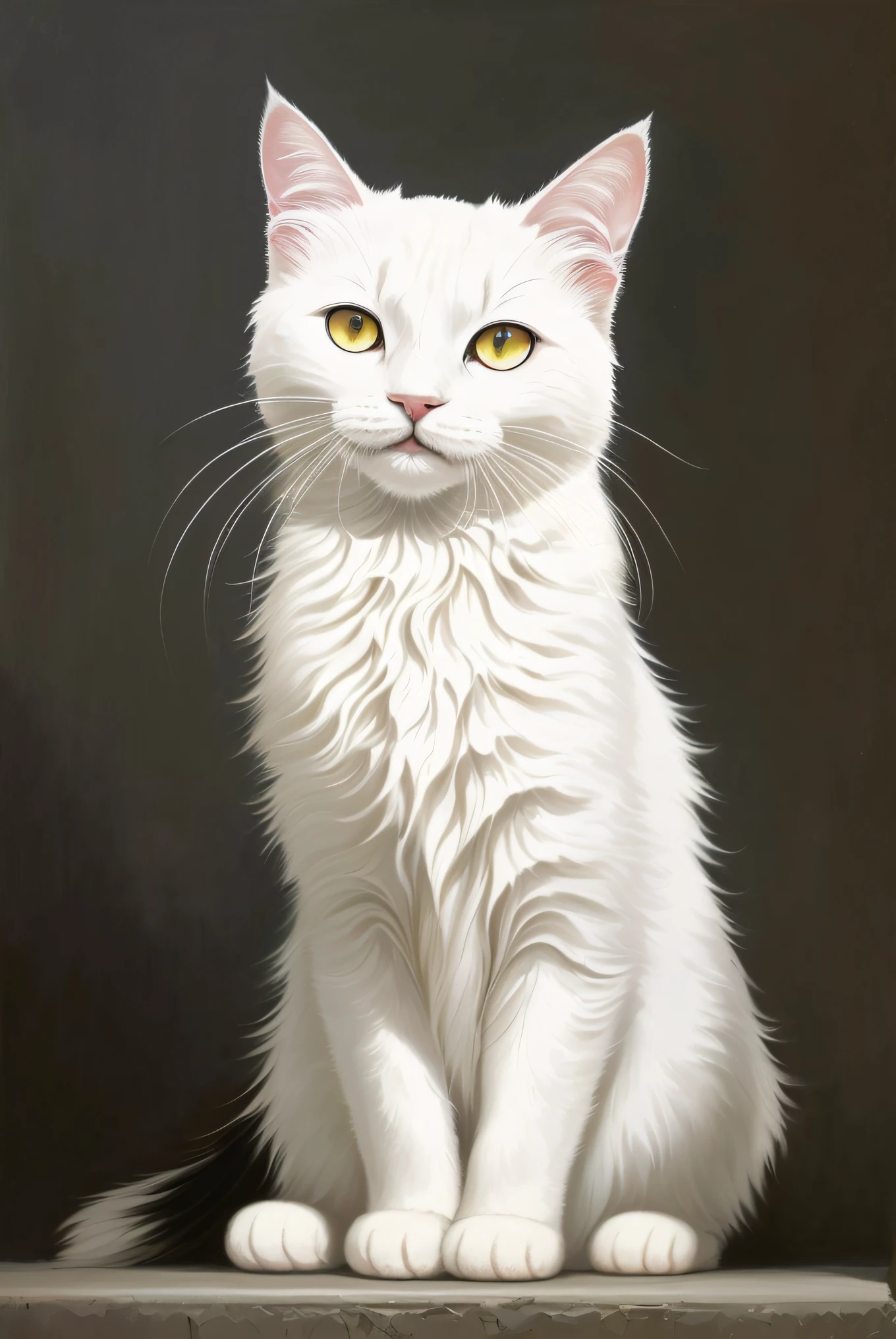 Close up portrait of happy white cat,darkness's background,style of anime,In Studio Ghibli style,highly detailed,Professional majestic oil painting by Ed Blinkey,atey ghailan,by Ghibli Studio,Written by Jeremy Mann,Greg Manchess,Antonio Moro,Trends on ArtStation, Midjourney and greg rutkowski on CGSociety,复杂,high detal,Sharp,dramatics,Realistic painting art