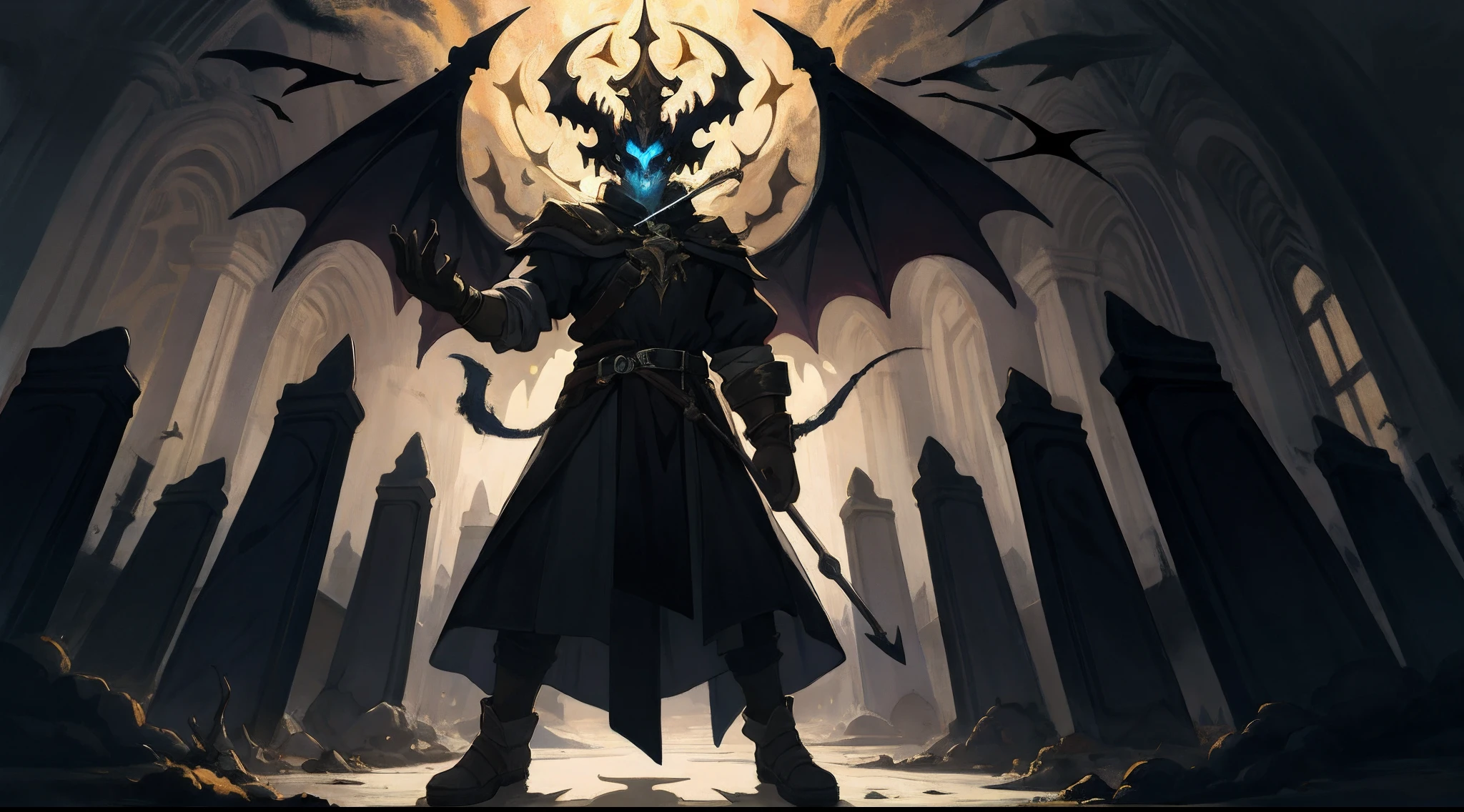 highres, top quality, best quality, paid reward available, High-quality illustrations by Vermeer, unparalleled masterpiece, perfect artwork, absurdres, perfect anatomy, standing in room, summoning an eldritch god,, summoning undead friends, spellcasting pose, album art, mmorpgs scene, dynamic lighting, deep shadow, cinematic angle,