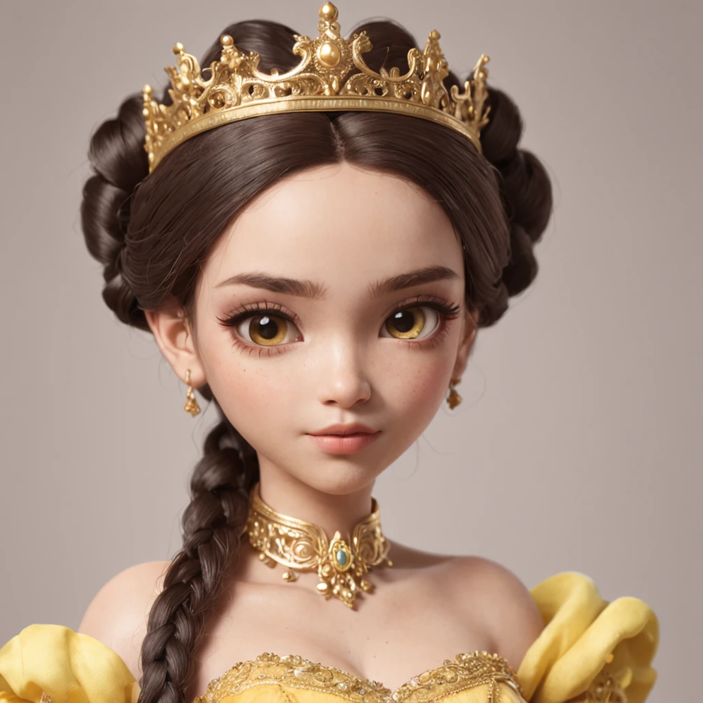 detailed cartoon, Black young princess sister with hair braids and almond-shaped eyes, Dark brown skin, The whole body is wearing a yellow princess dress, cartoon character, 8K, High quality, high resolution, 4K, HD,(Well-designed body), amazing body, (Super detailed), Beautiful eyes, Cartoon